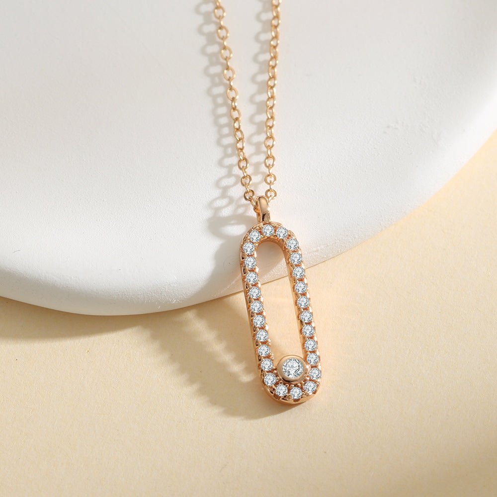 Collier femme élégant, pendentif rectangle, argent 925 plaqué or rose et moissanite scintillante