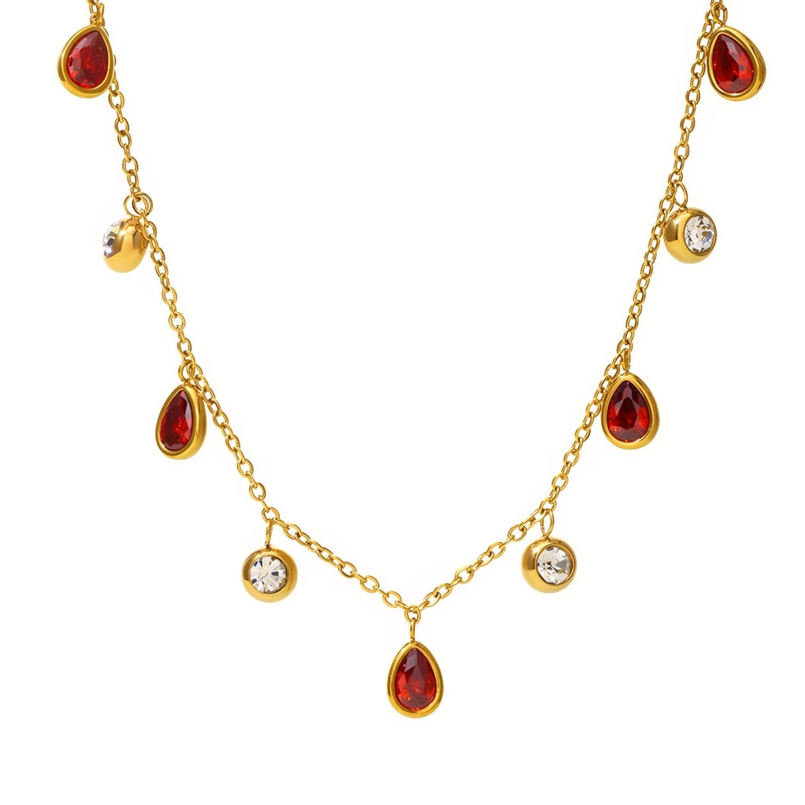 Collier femme pampilles gouttes zircon coloré, acier inoxydable plaqué or 18K
