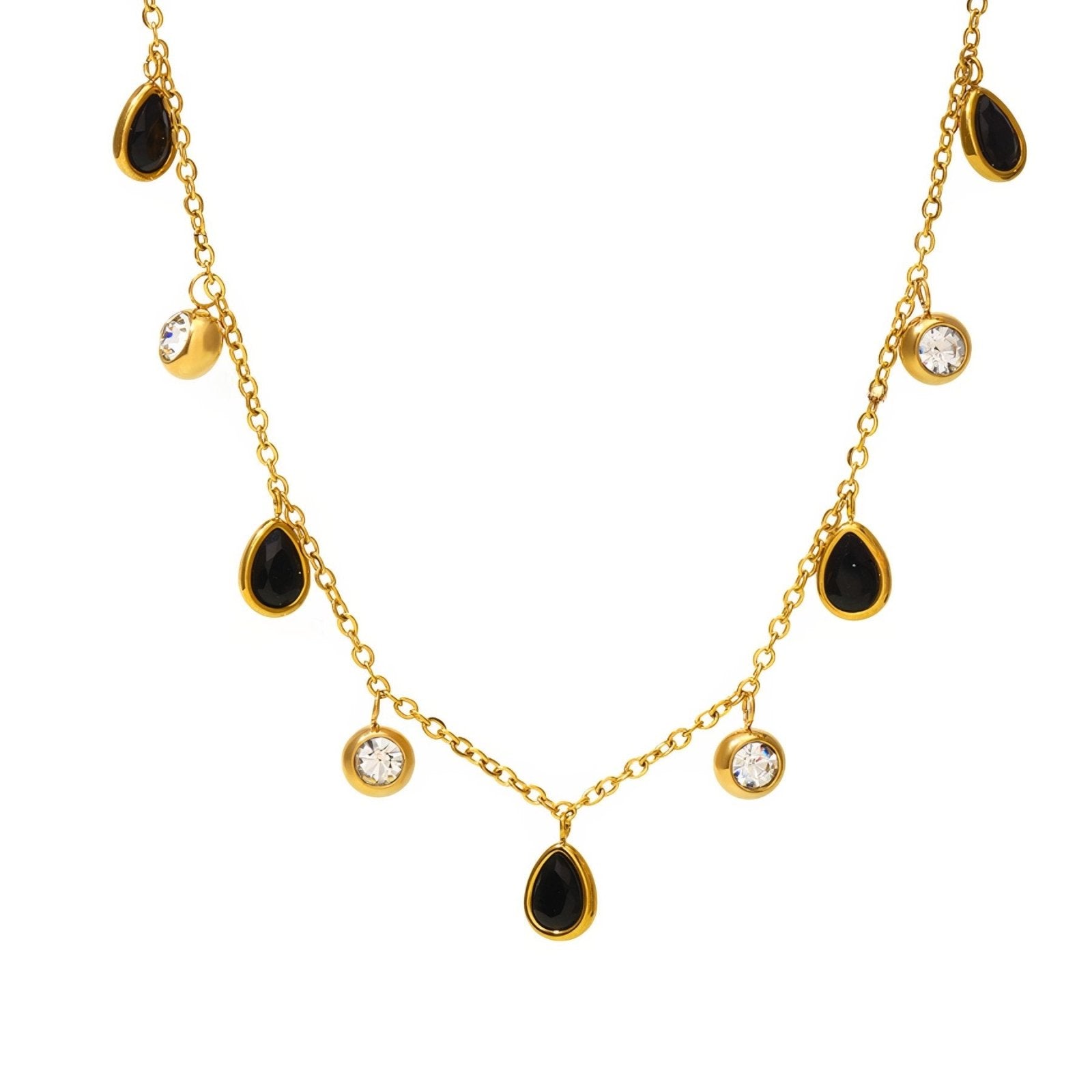 Collier femme pampilles gouttes zircon coloré, acier inoxydable plaqué or 18K