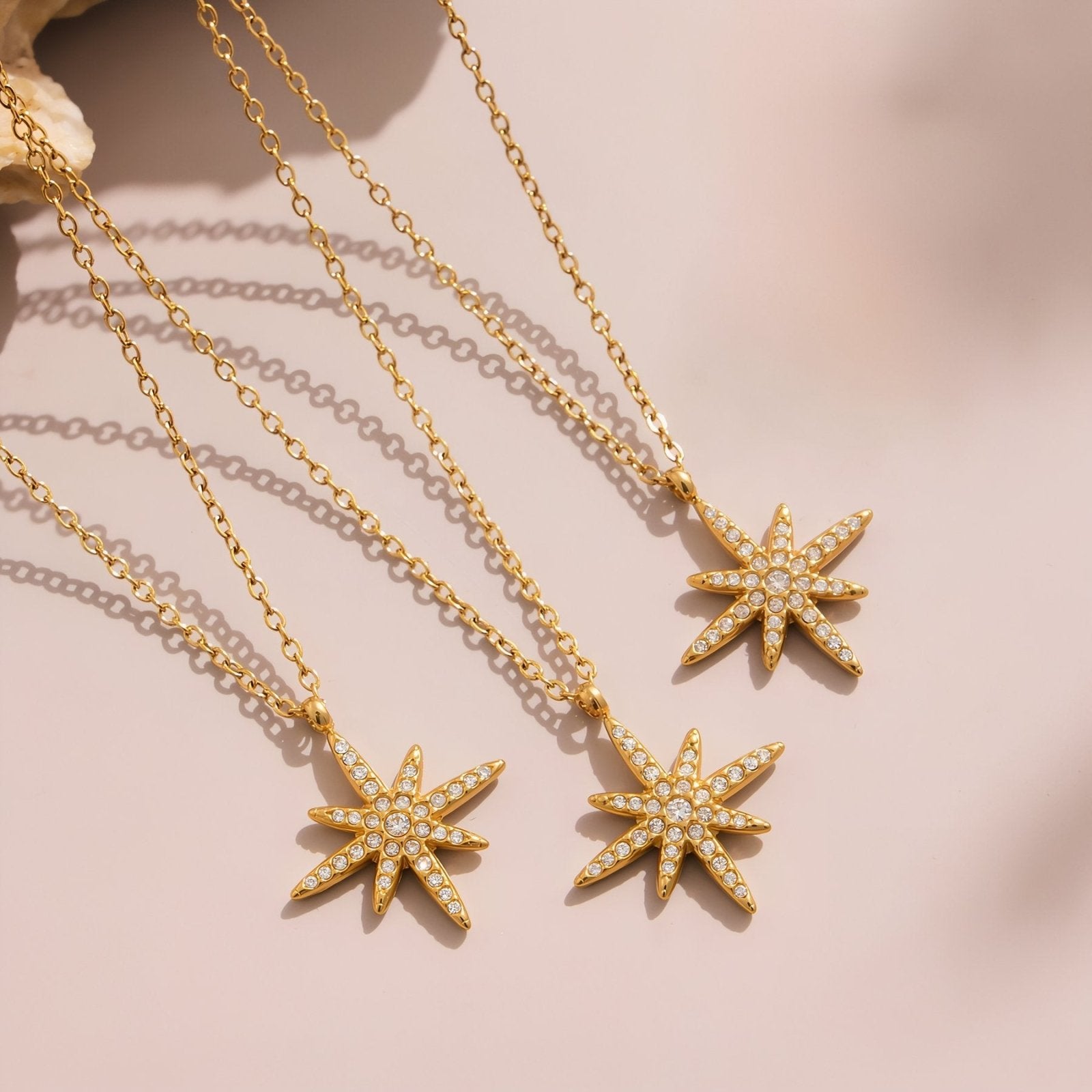 Collier femme pendentif météorite, or ou argent, en acier inoxydable et zircon scintillant