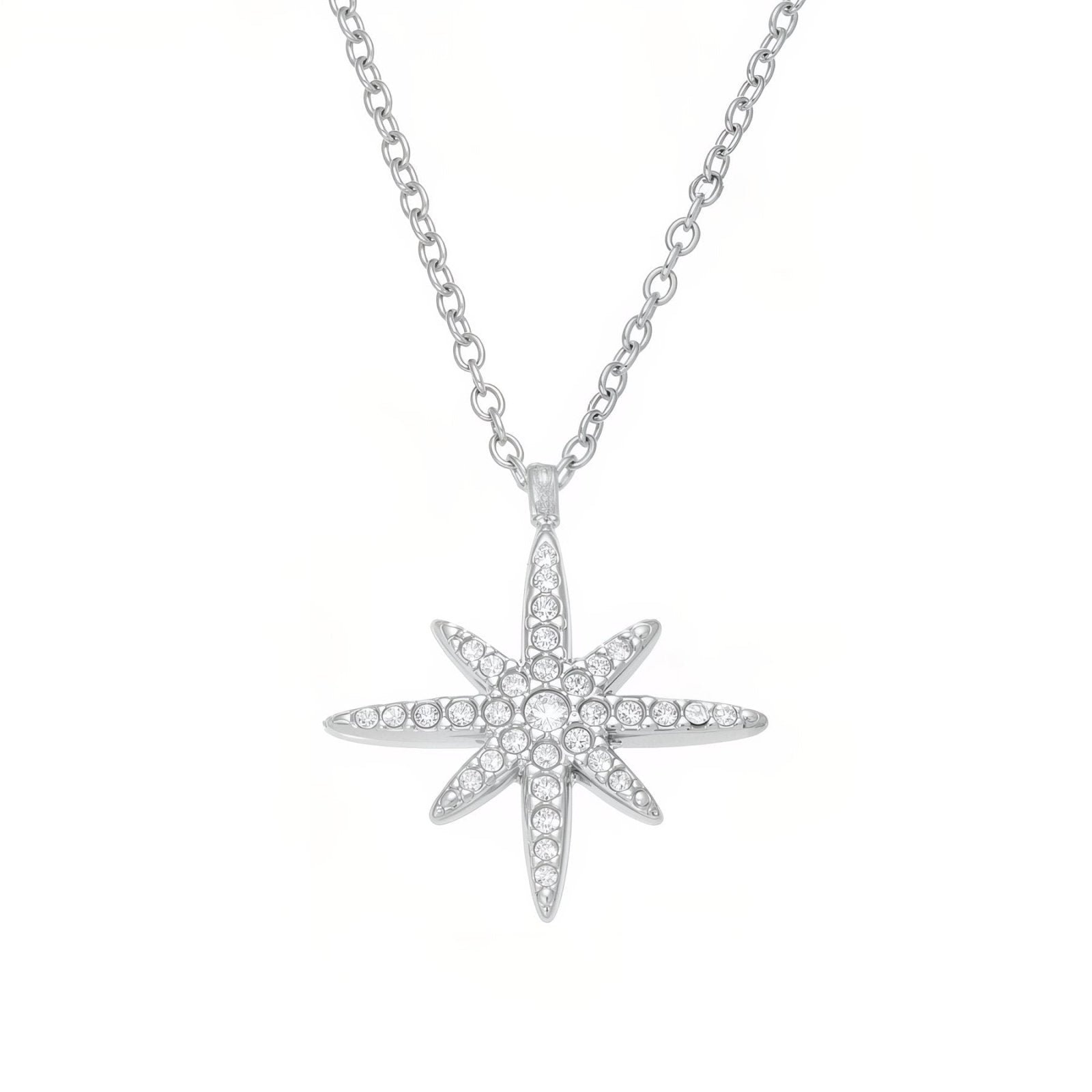 Collier femme pendentif météorite, or ou argent, en acier inoxydable et zircon scintillant