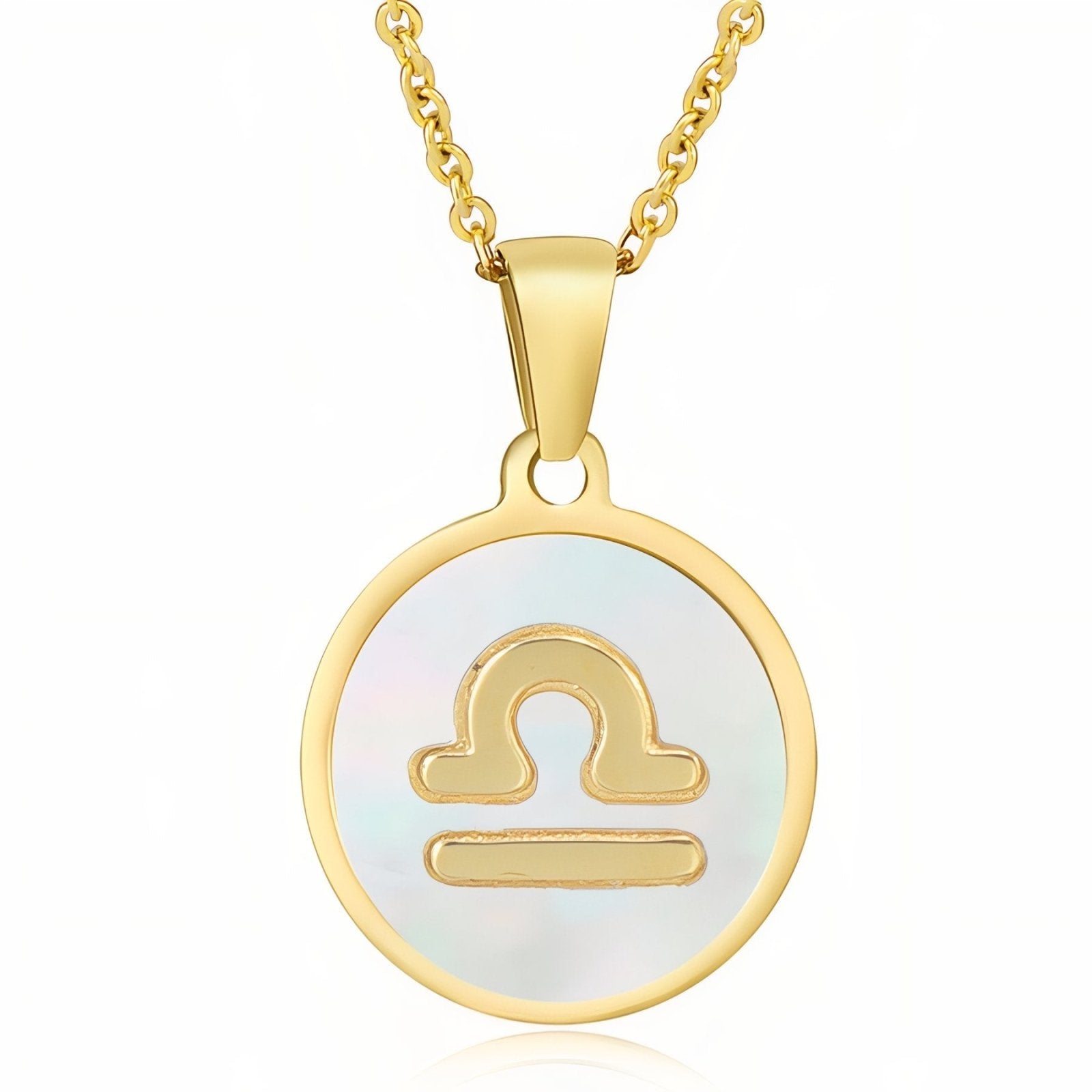 Collier femme signe astrologique, pendentif médaille en nacre et acier inoxydable, 12 signes du zodiaque