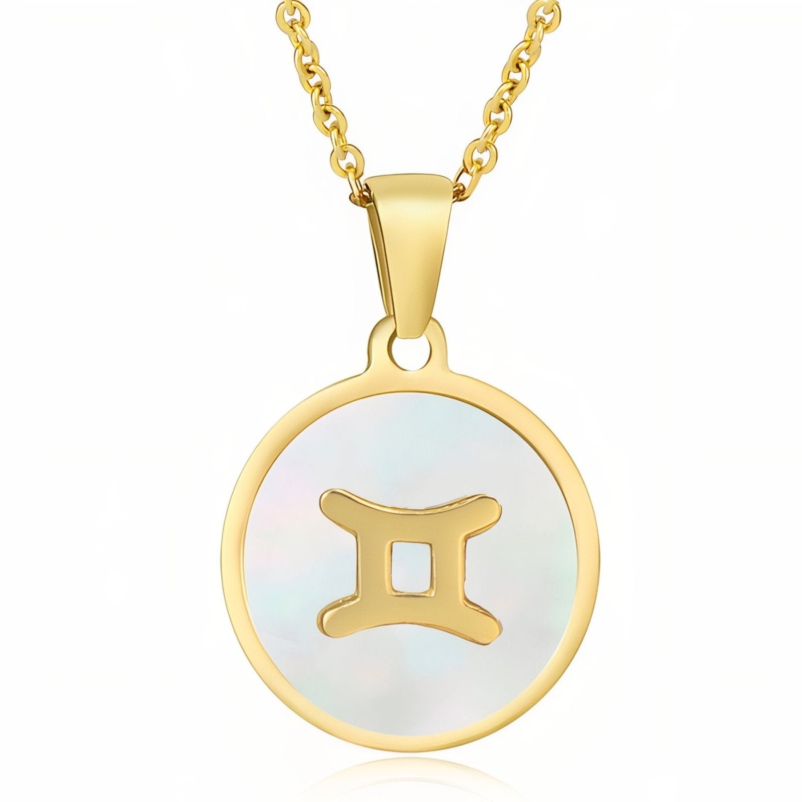Collier femme signe astrologique, pendentif médaille en nacre et acier inoxydable, 12 signes du zodiaque
