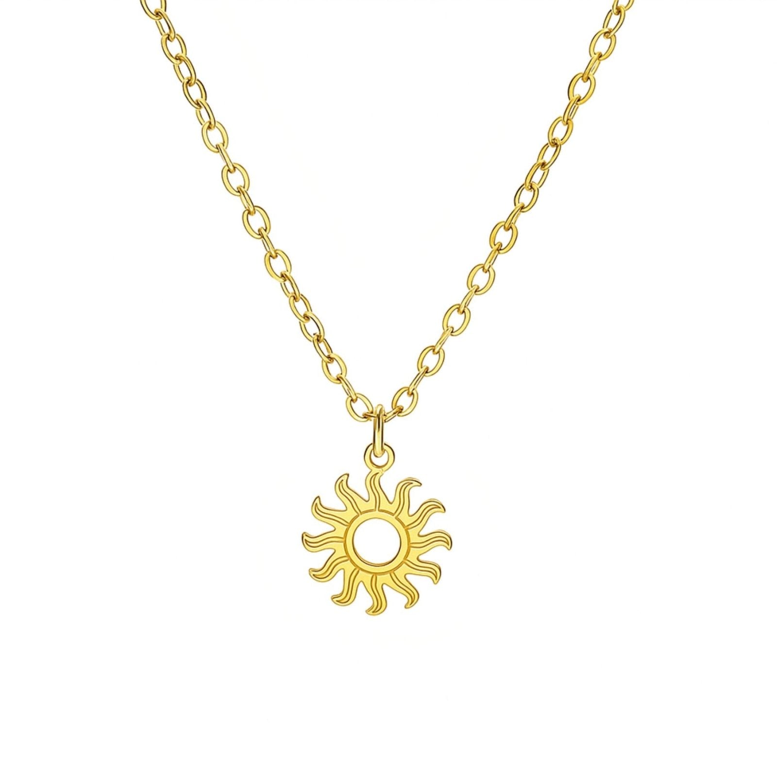 Collier fin, motif solaire doré, style rétro chic, taille réglable, modèle Arya