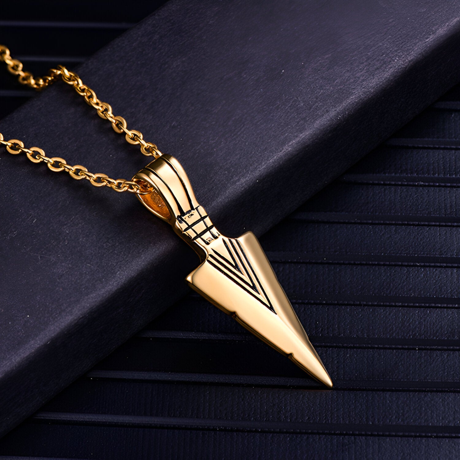 Collier flèche en acier inoxydable, pendentif tribal avec chaîne forçat 50 cm pour homme, modèle Seth