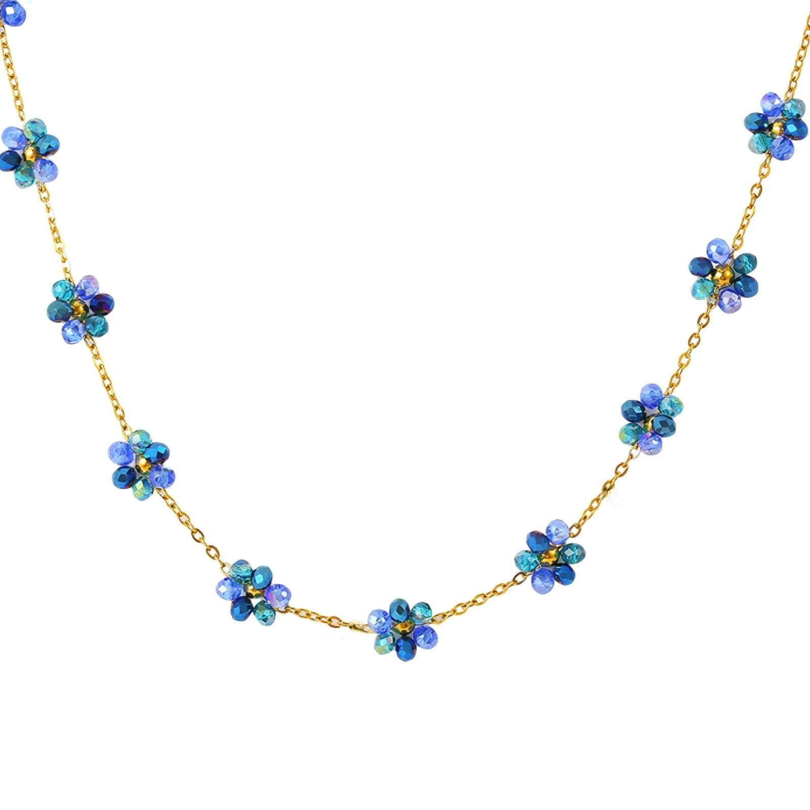 Collier floral léger, fleurs en perles en verre multicolore, en acier inoxydable