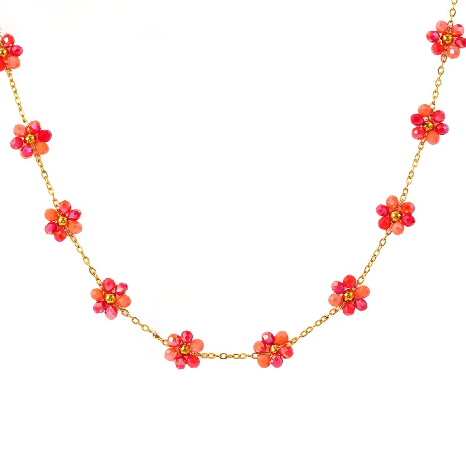 Collier floral léger, fleurs en perles en verre multicolore, en acier inoxydable