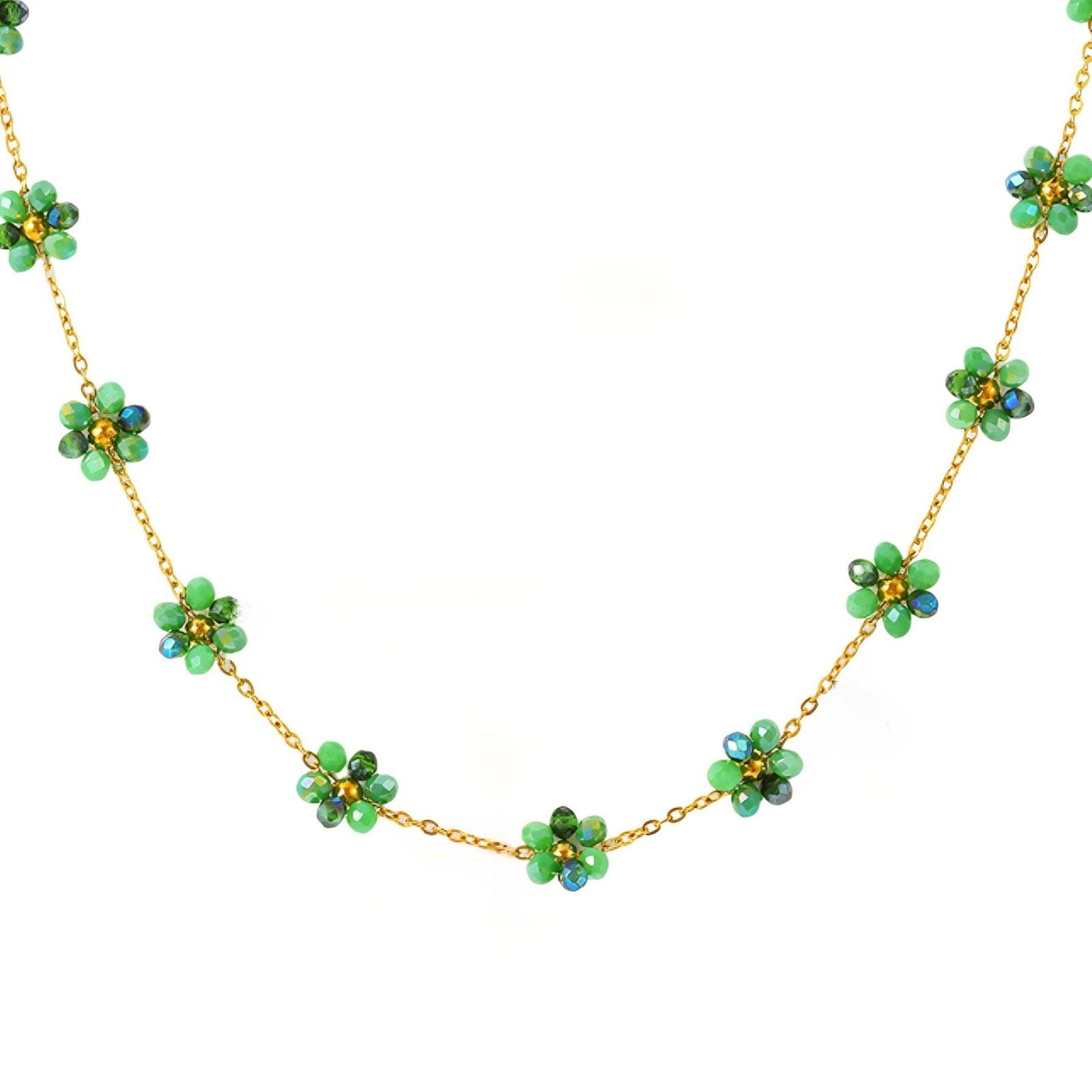 Collier floral léger, fleurs en perles en verre multicolore, en acier inoxydable