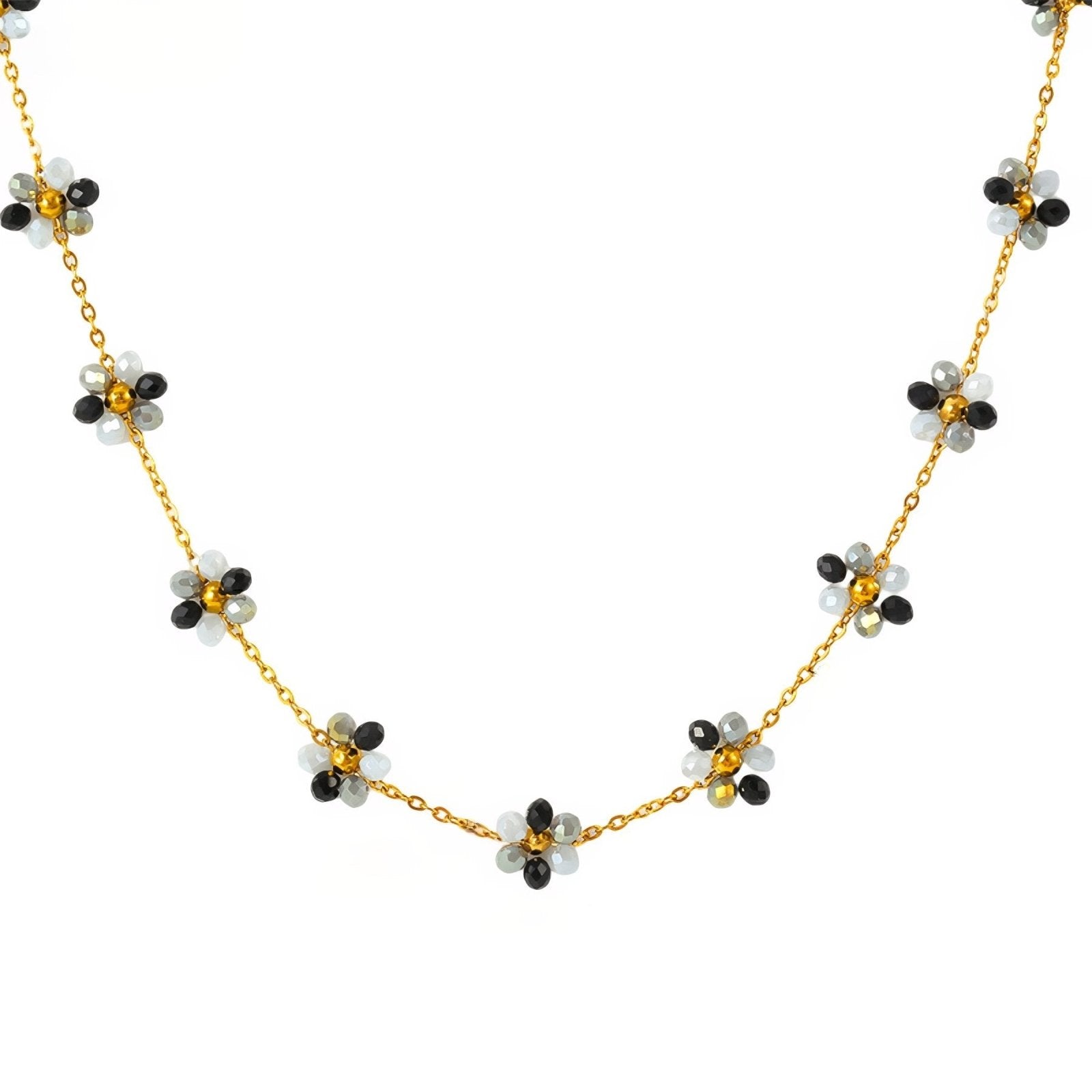 Collier floral léger, fleurs en perles en verre multicolore, en acier inoxydable