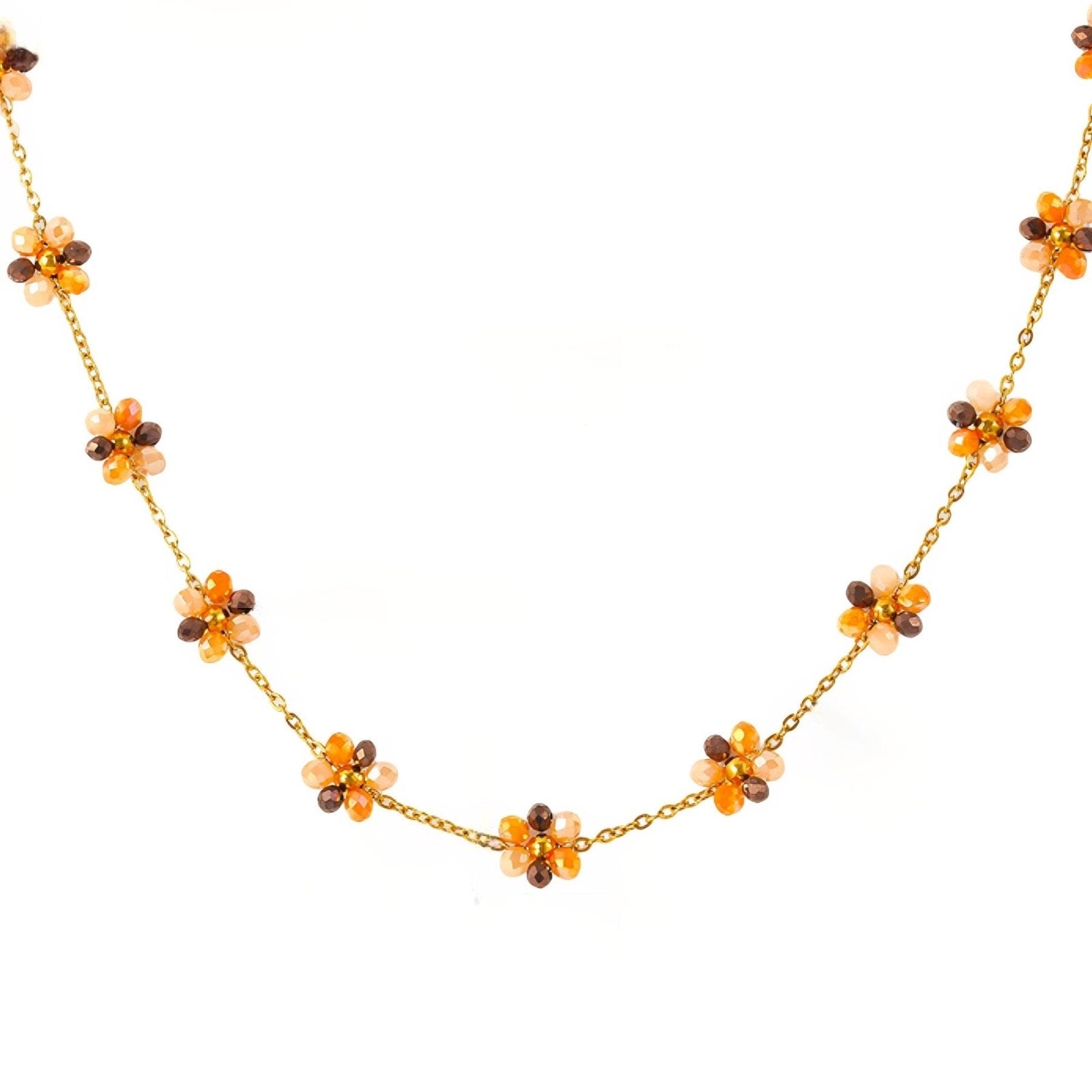 Collier floral léger, fleurs en perles en verre multicolore, en acier inoxydable