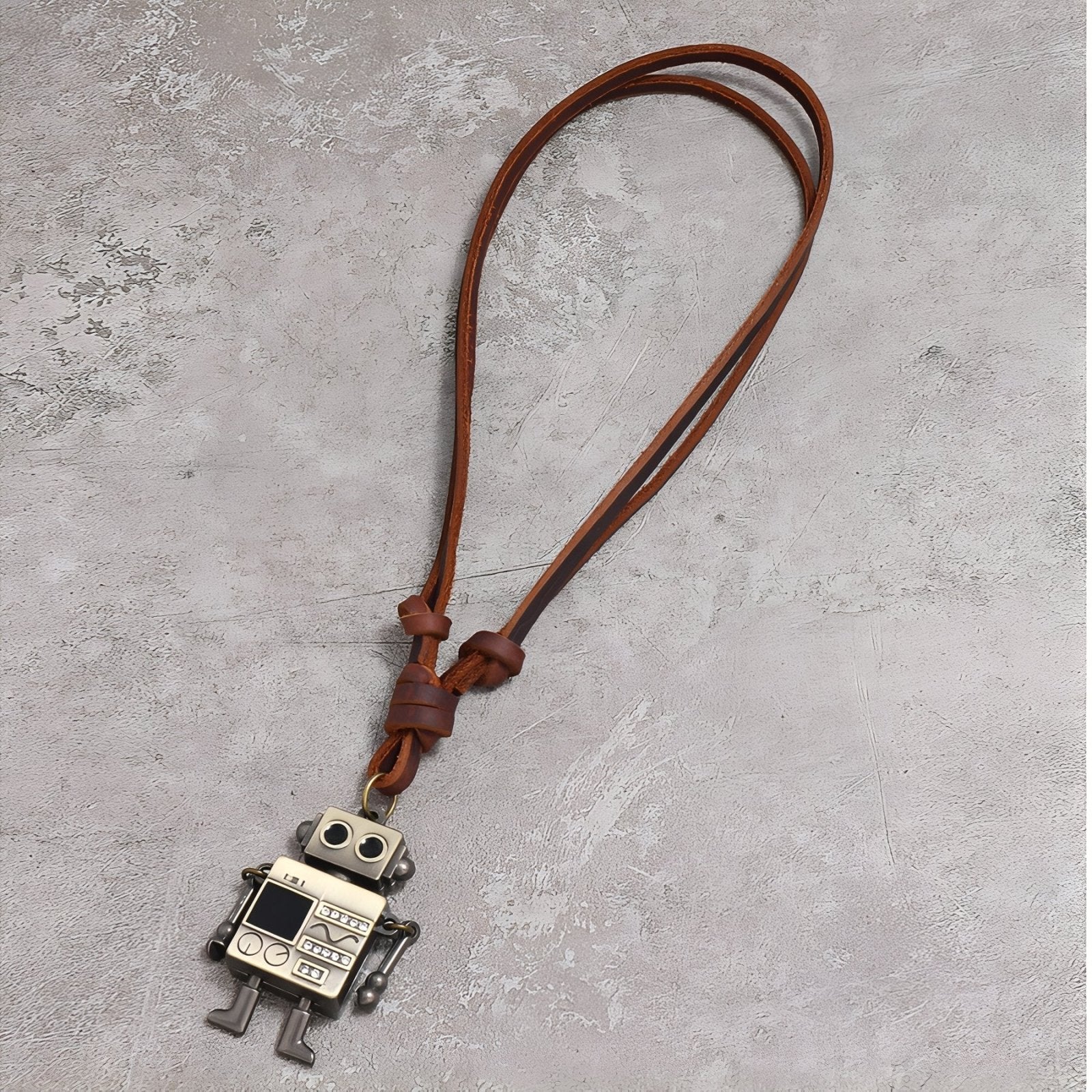 Collier geek rétro unisexe, pendentif robot steampunk, cordon en cuir marron