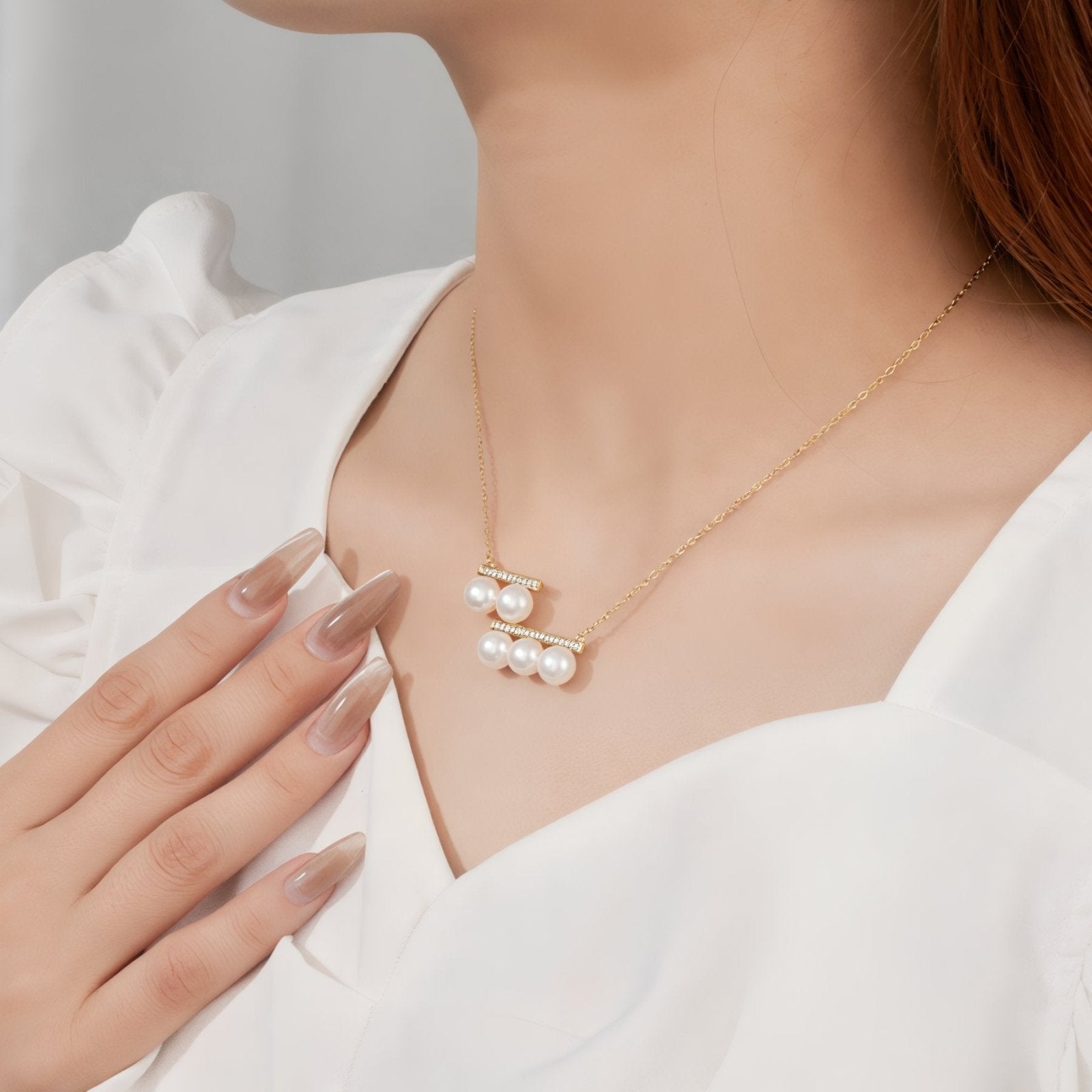 Collier géométrique à perles, élégant et raffiné, monture en argent 925, modèle Madeleine