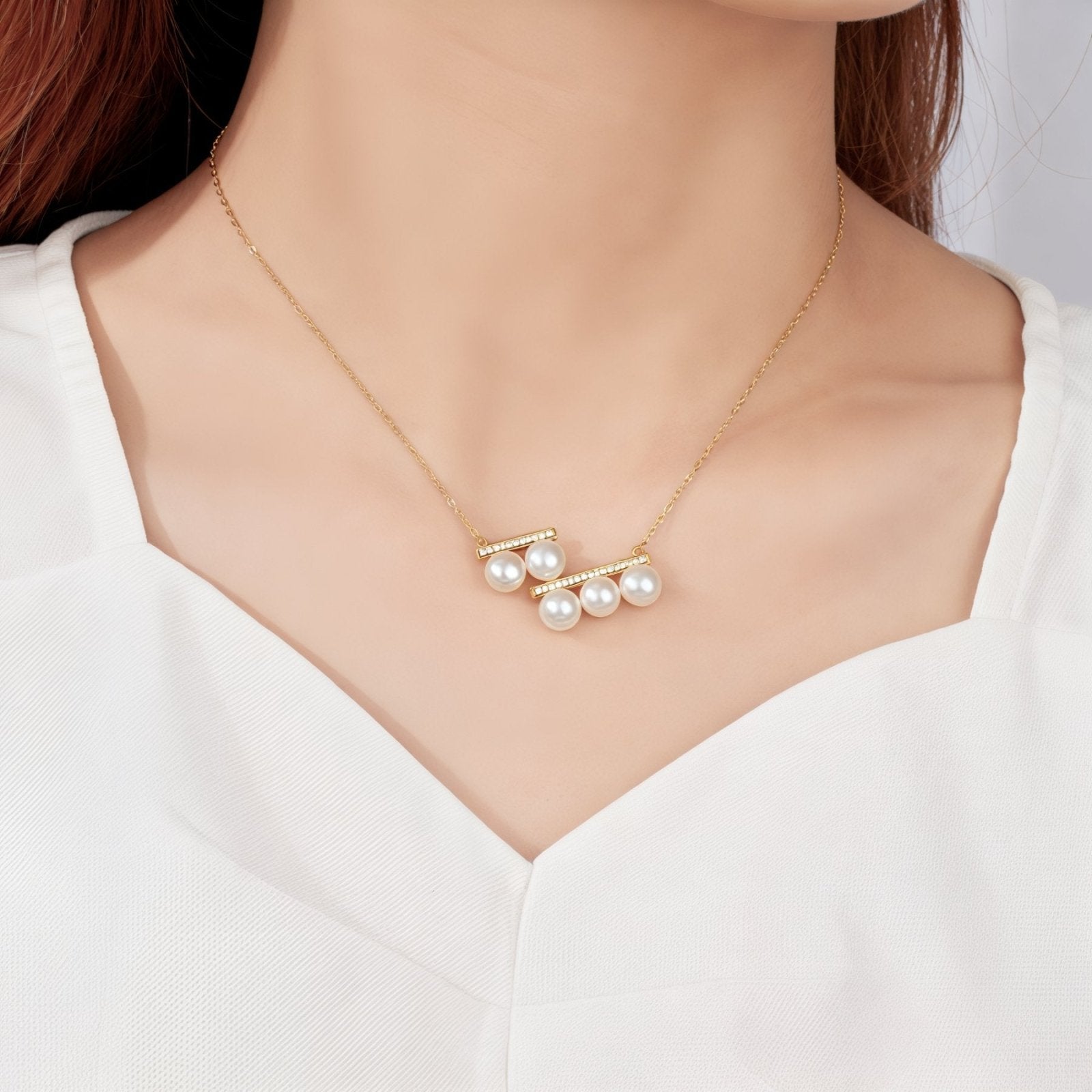 Collier géométrique à perles, élégant et raffiné, monture en argent 925, modèle Madeleine