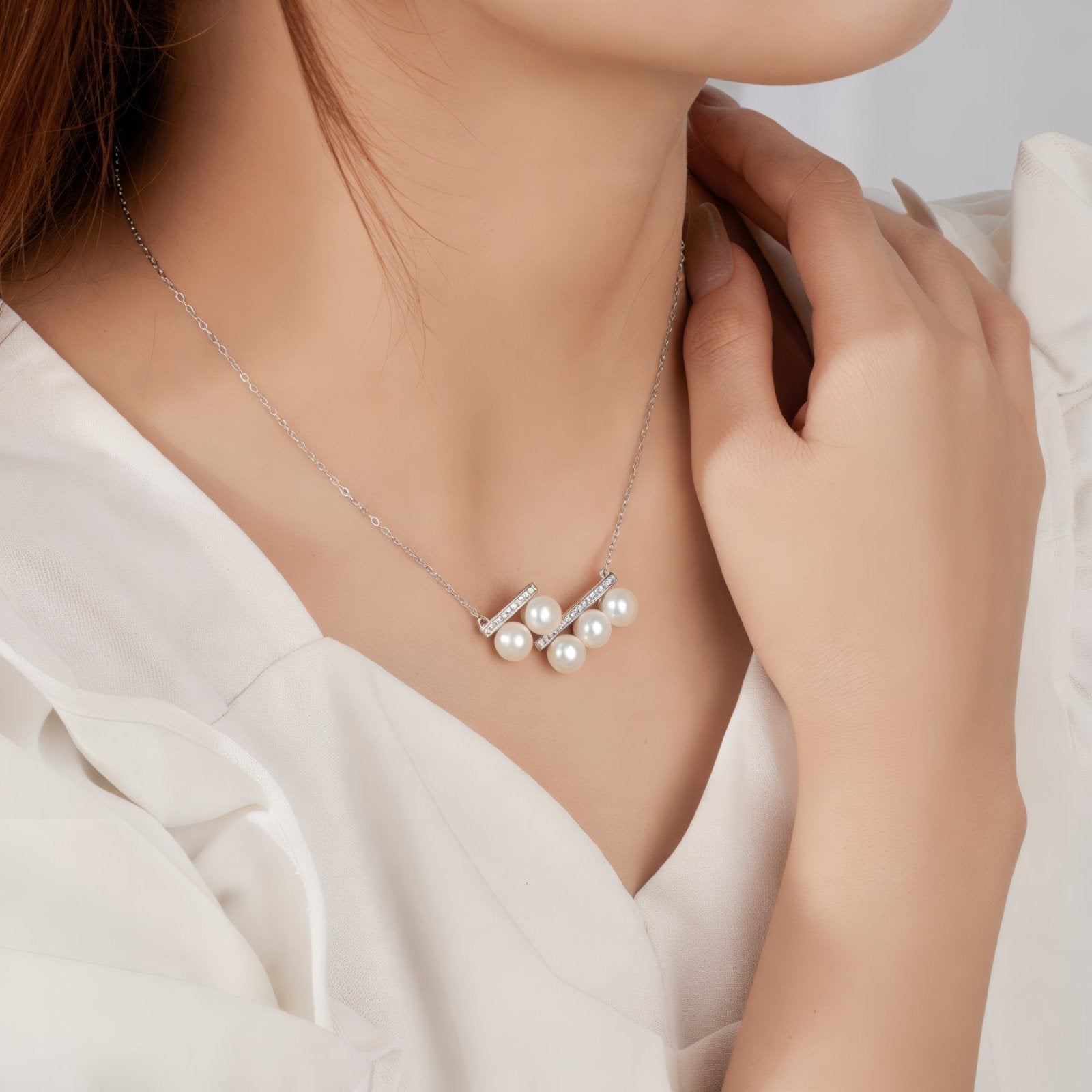 Collier géométrique à perles, élégant et raffiné, monture en argent 925, modèle Madeleine