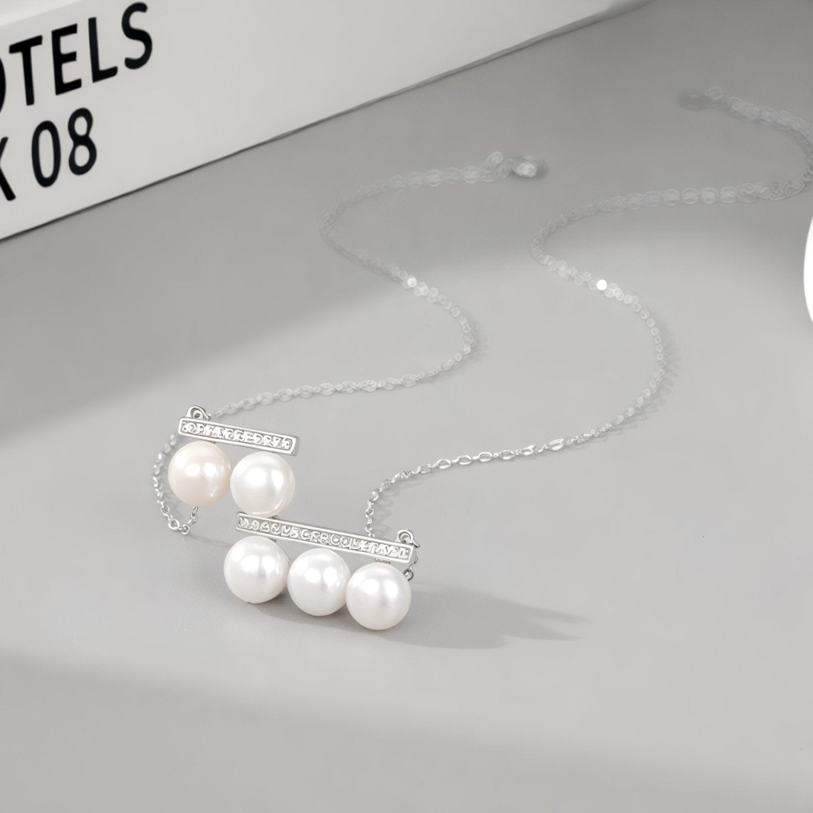 Collier géométrique à perles, élégant et raffiné, monture en argent 925, modèle Madeleine