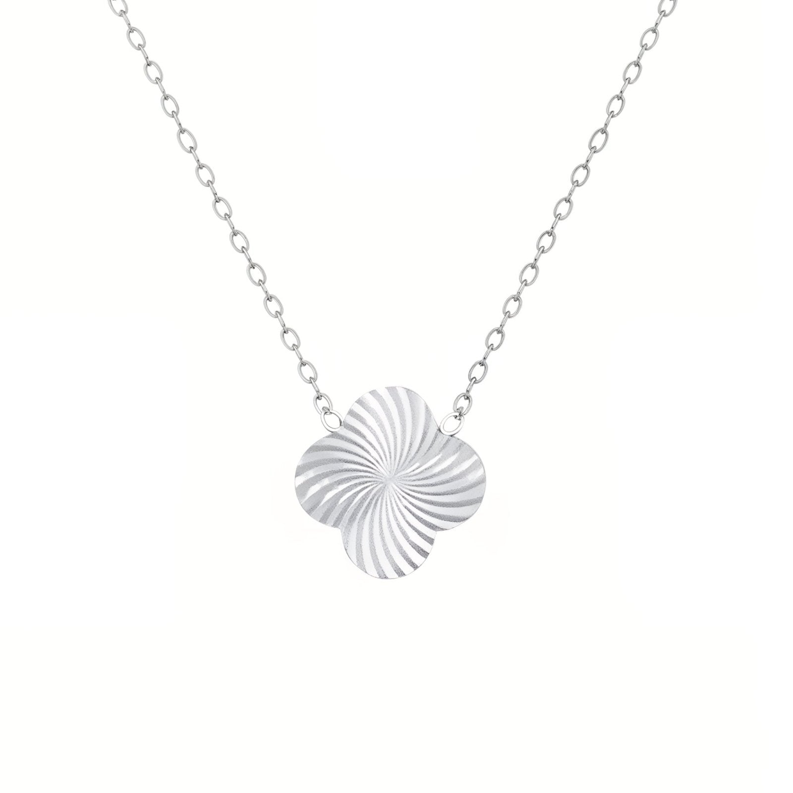 Collier géométrique acier, trèfle design sculpté, bijou mixte élégant, modèle Janelle