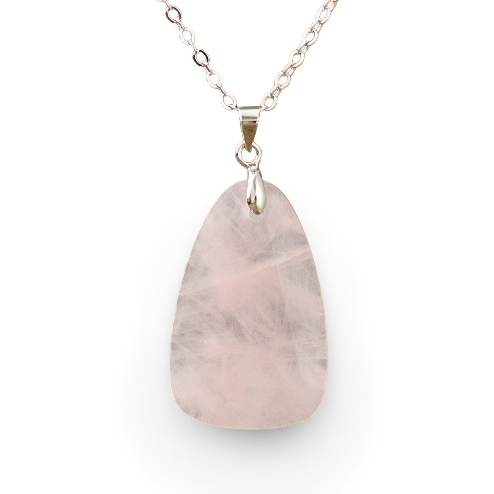 Collier géométrique en pierre naturelle, quartz rose ou amazonite, chaîne fine argentée