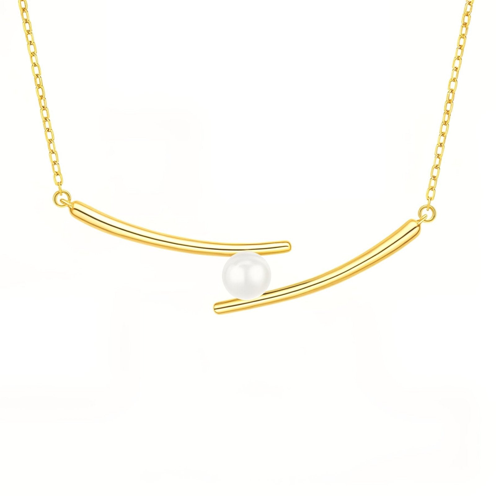 Collier géométrique femme, perle blanche et barre argent 925, modèle Adrianna
