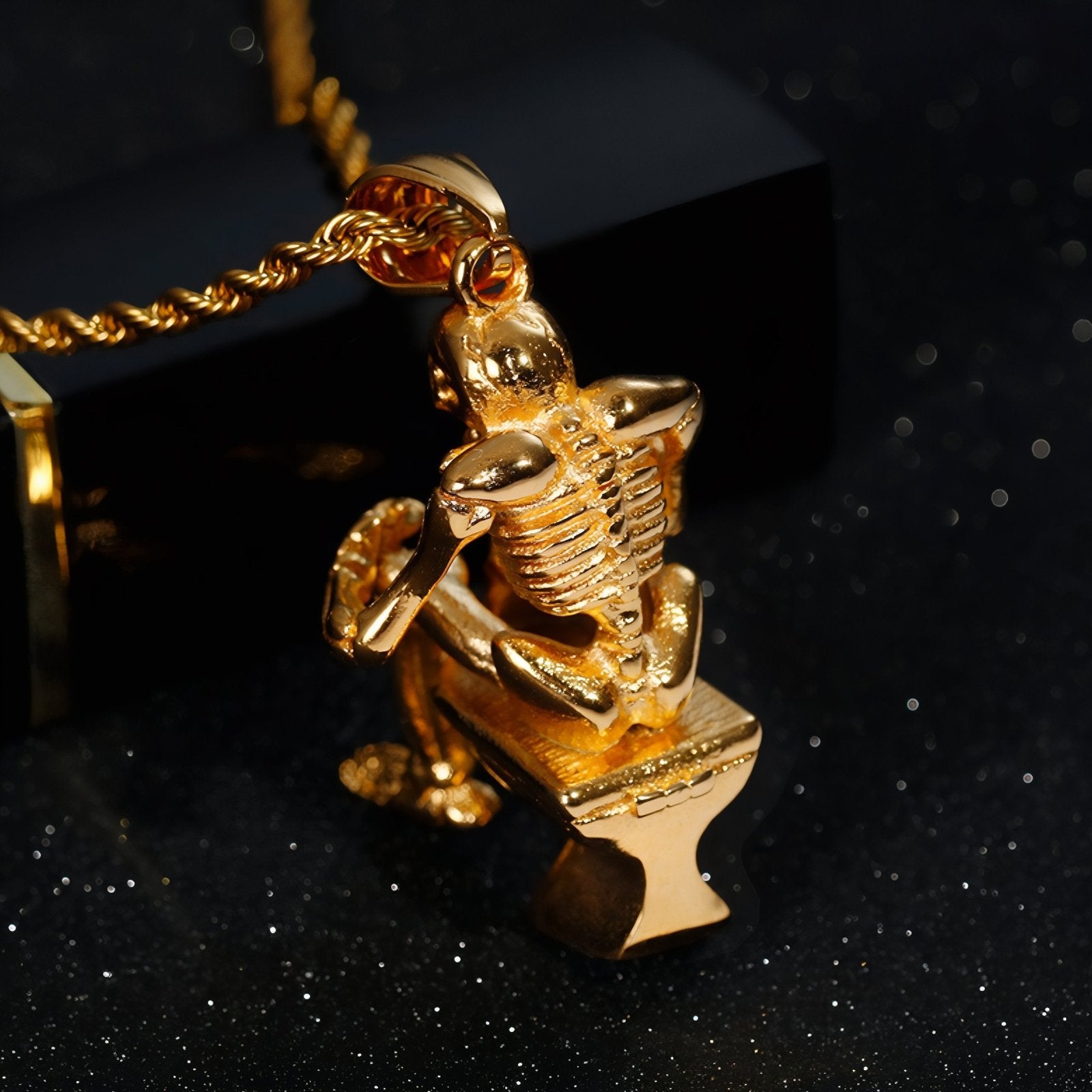 Collier gothique pour homme, avec pendentif squelette assis, en acier inoxydable