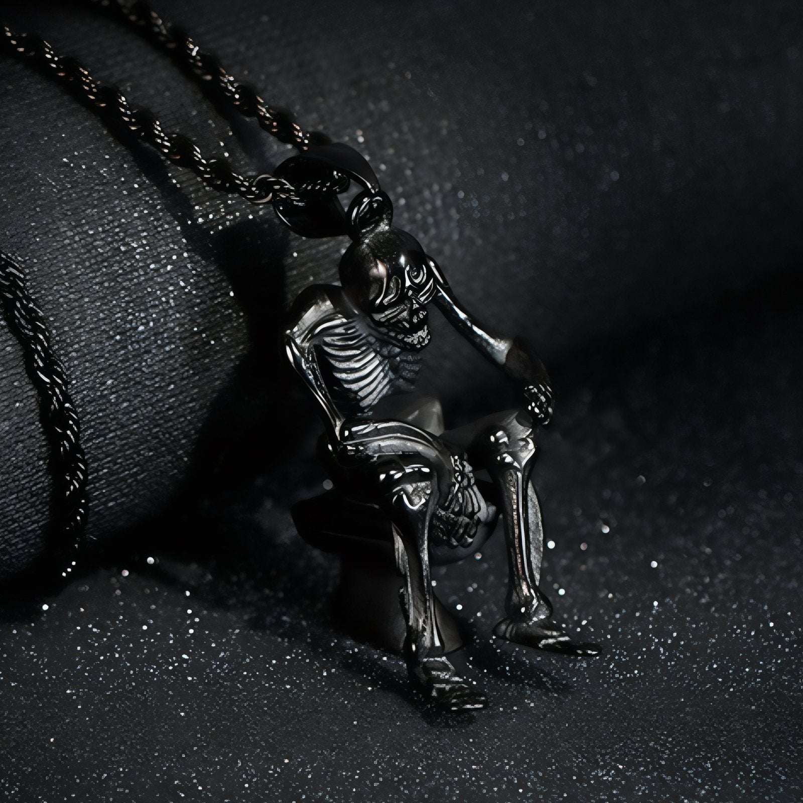 Collier gothique pour homme, avec pendentif squelette assis, en acier inoxydable