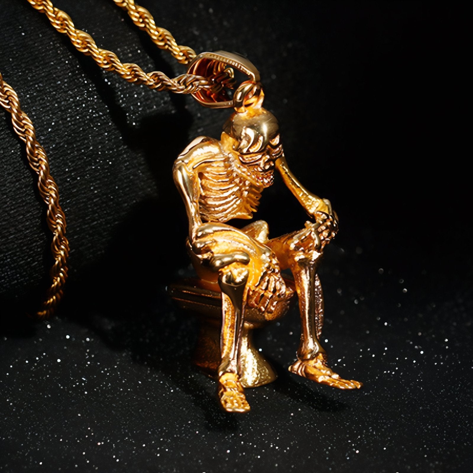 Collier gothique pour homme, avec pendentif squelette assis, en acier inoxydable