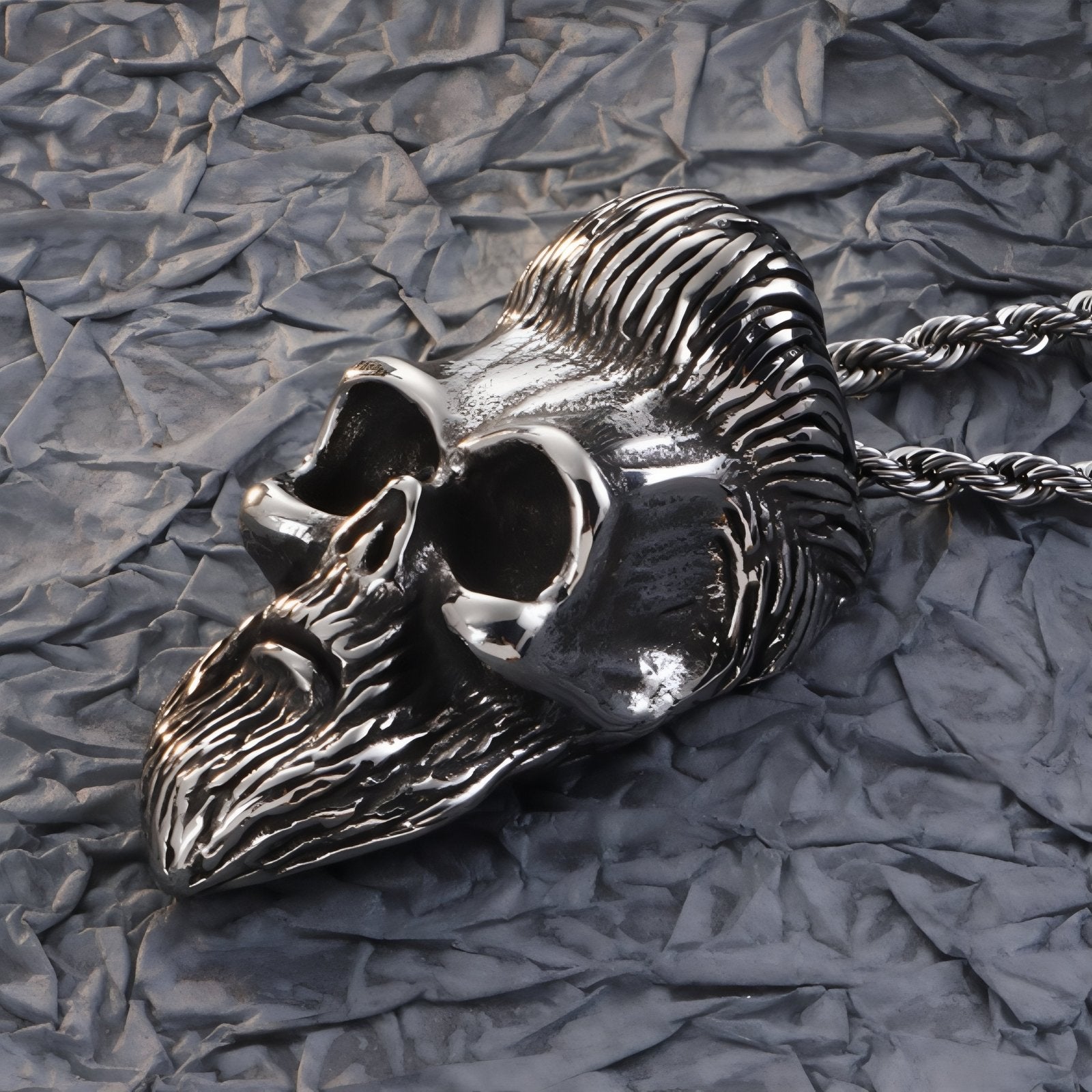 Collier gothique pour homme, avec pendentif tête de mort à barbe, en acier inoxydable