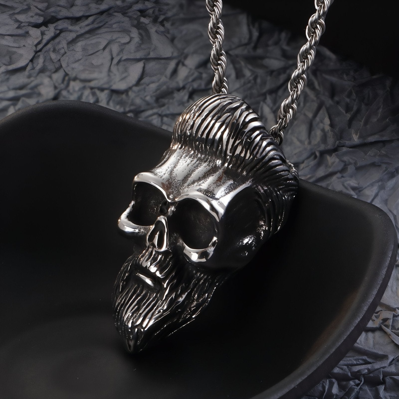 Collier gothique pour homme, avec pendentif tête de mort à barbe, en acier inoxydable