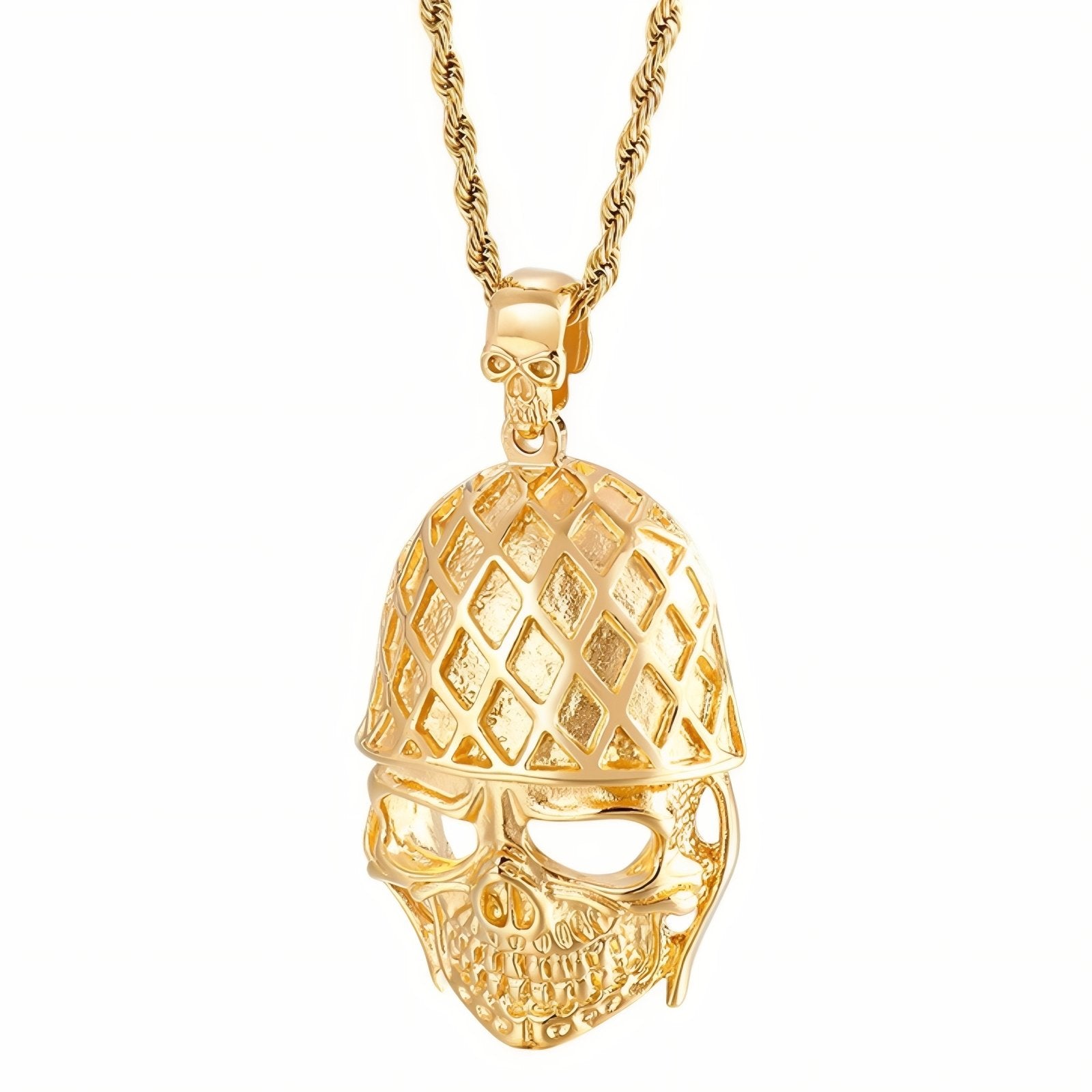 Collier gothique pour homme, avec pendentif tête de mort, en acier inoxydable doré