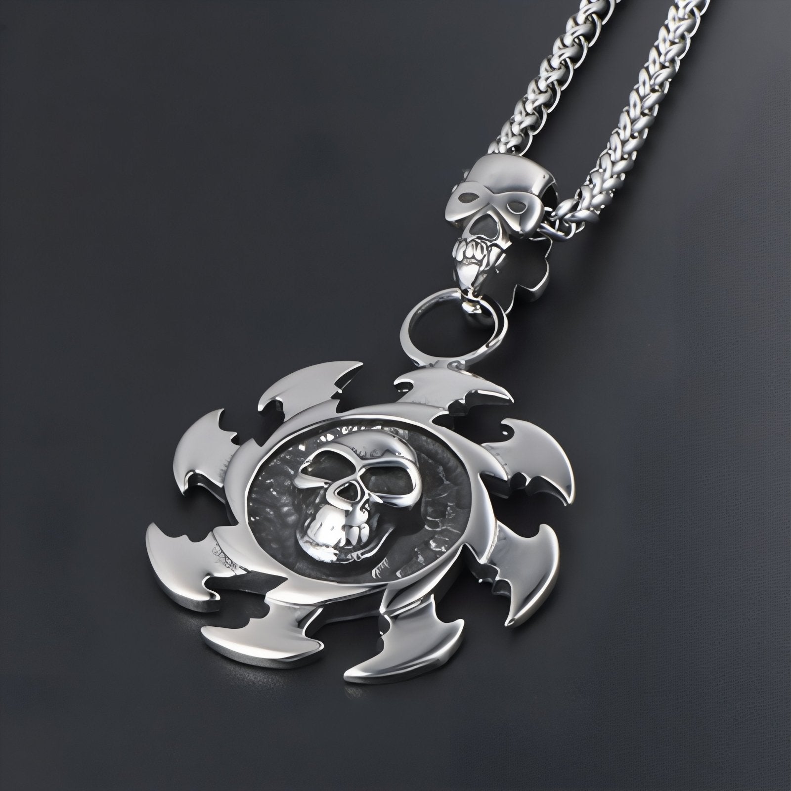 Collier gothique pour homme, pendentif lame circulaire et tête de mort, en acier inoxydable