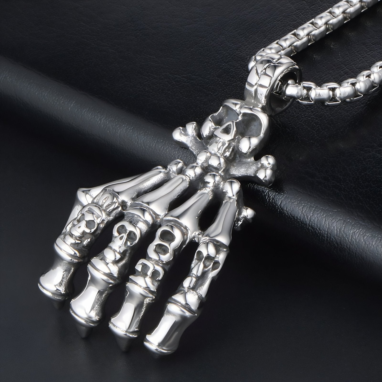 Collier gothique pour homme, pendentif main squelette et tête de mort, en acier inoxydable