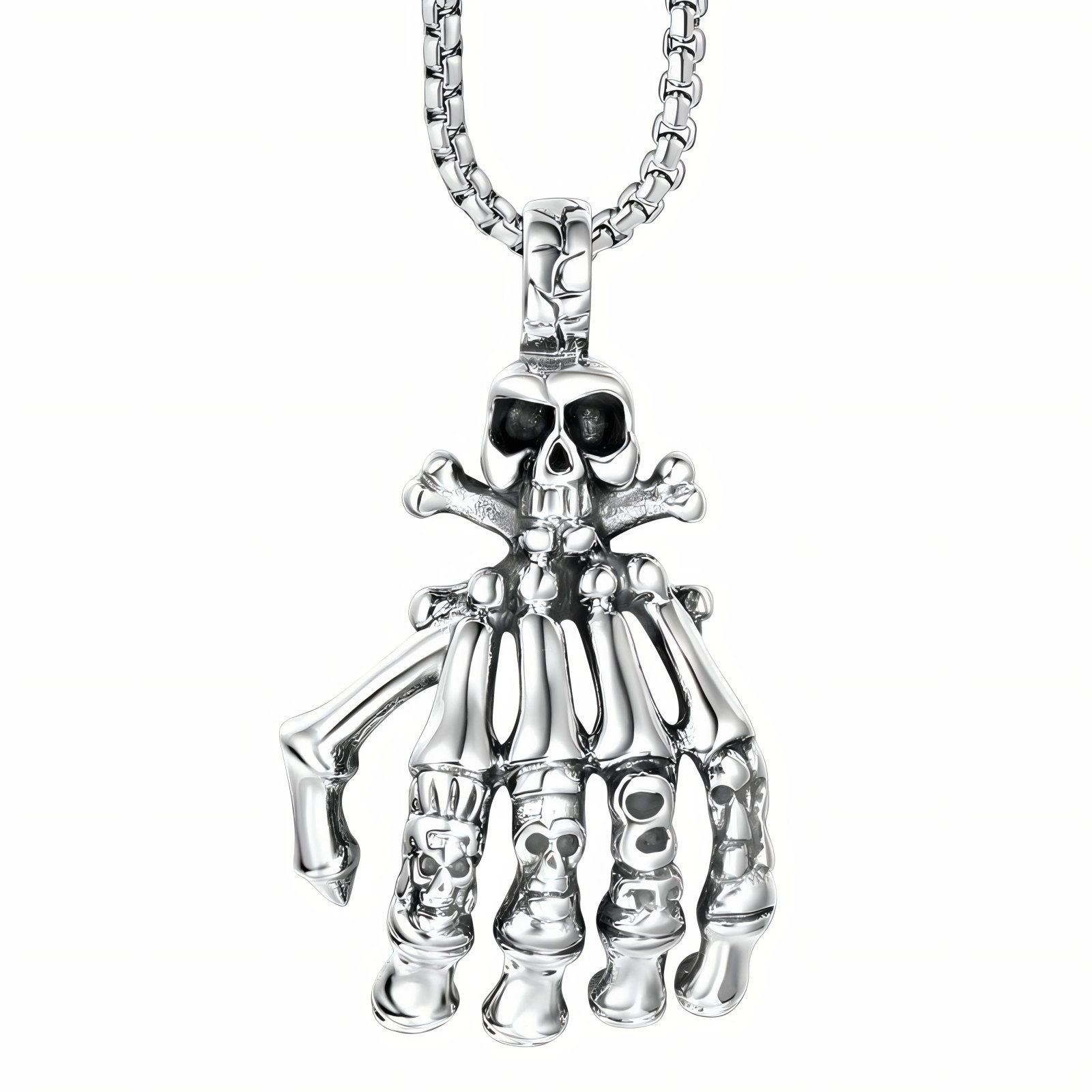 Collier gothique pour homme, pendentif main squelette et tête de mort, en acier inoxydable