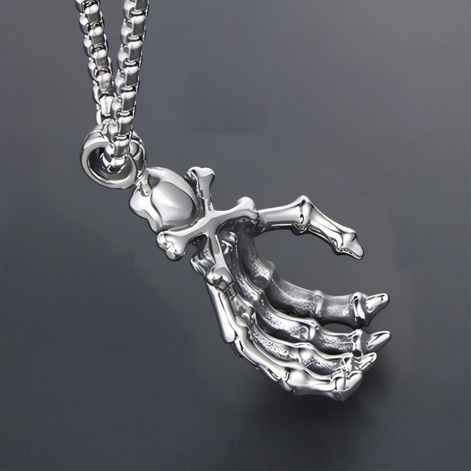 Collier gothique pour homme, pendentif main squelette et tête de mort, en acier inoxydable