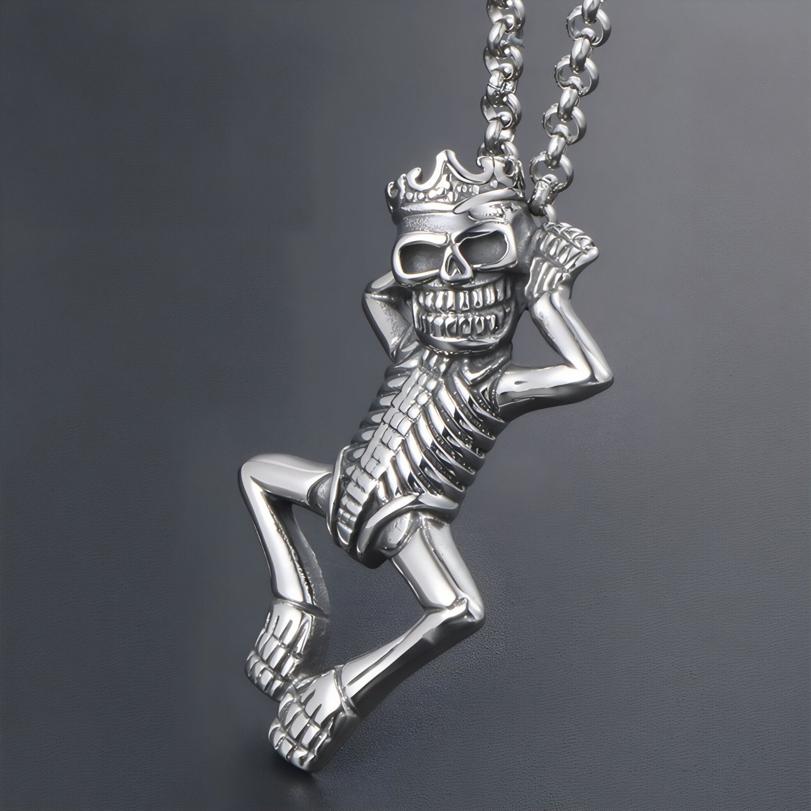 Collier gothique pour homme, pendentif squelette couronné, en acier inoxydable