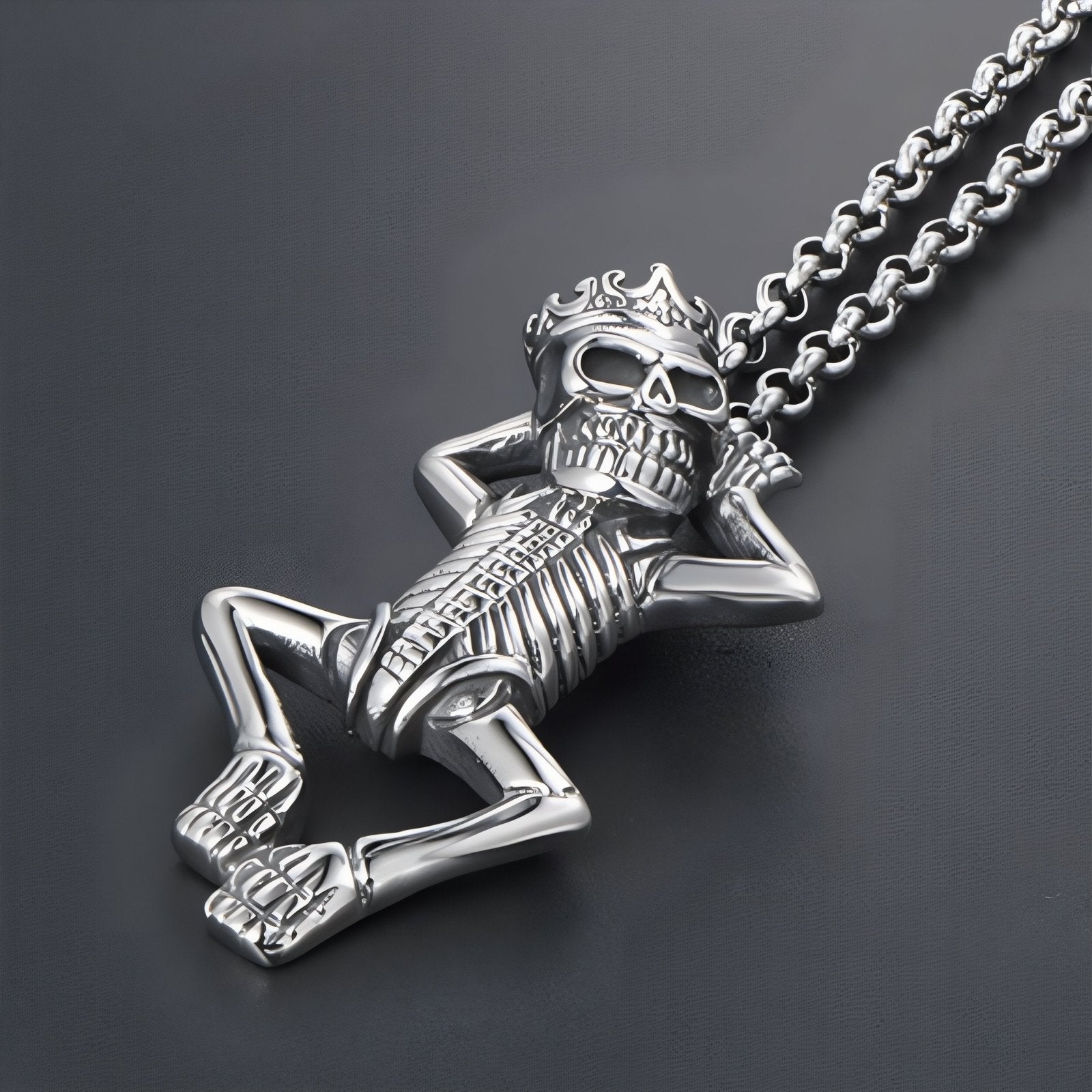 Collier gothique pour homme, pendentif squelette couronné, en acier inoxydable