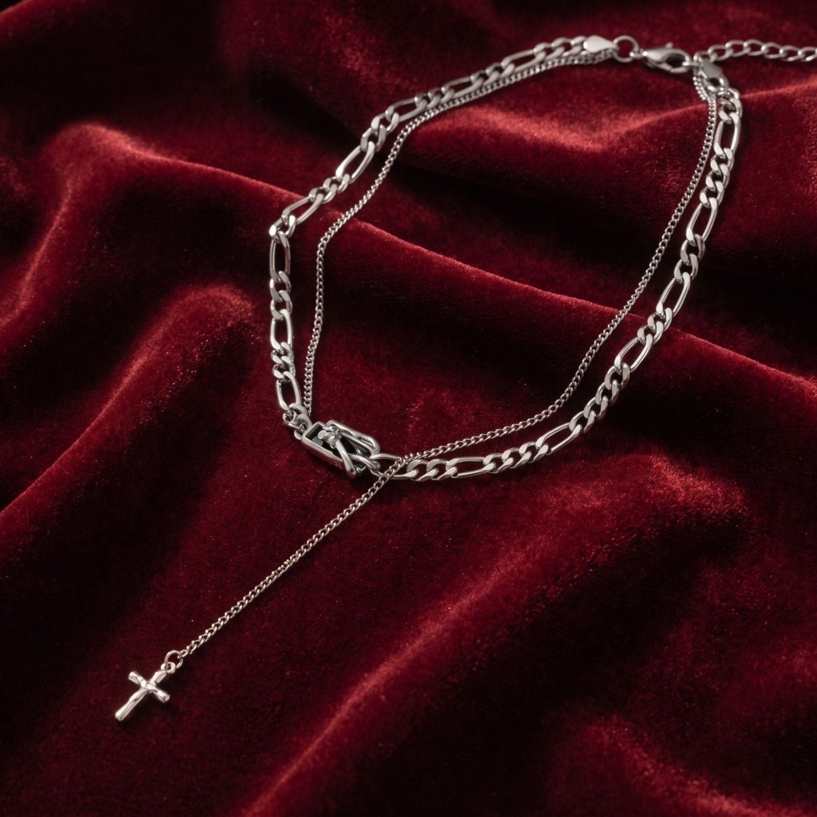 Collier gothique punk multi-rang pour femme en alliage métallique, avec pendentif croix