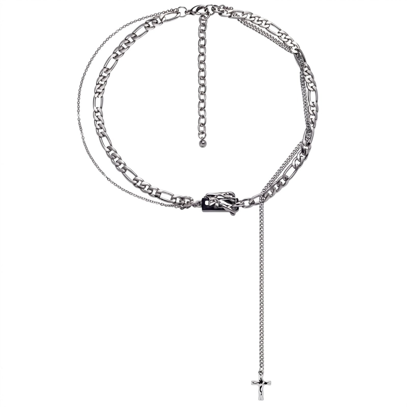 Collier gothique punk multi-rang pour femme en alliage métallique, avec pendentif croix