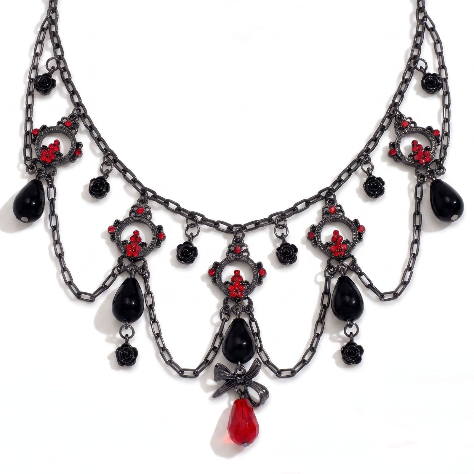 Collier gothique victorien pour femme, en alliage métallique, avec ornements rouges