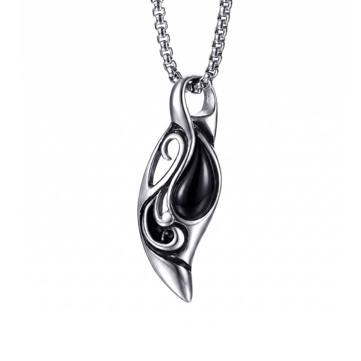 Collier goutte pierre naturelle pour homme, en acier titane, pendentif ajouré avec pierre œil de tigre ou noire