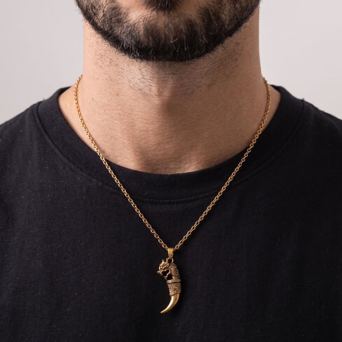 Collier griffe de dragon pour homme, en acier inoxydable, pendentif croc sculpté au style viking