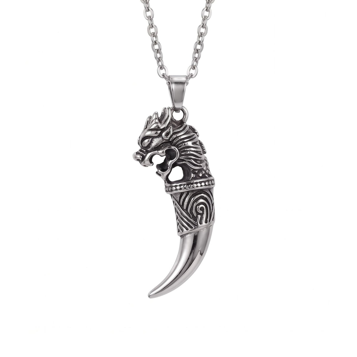 Collier griffe de dragon pour homme, en acier inoxydable, pendentif croc sculpté au style viking
