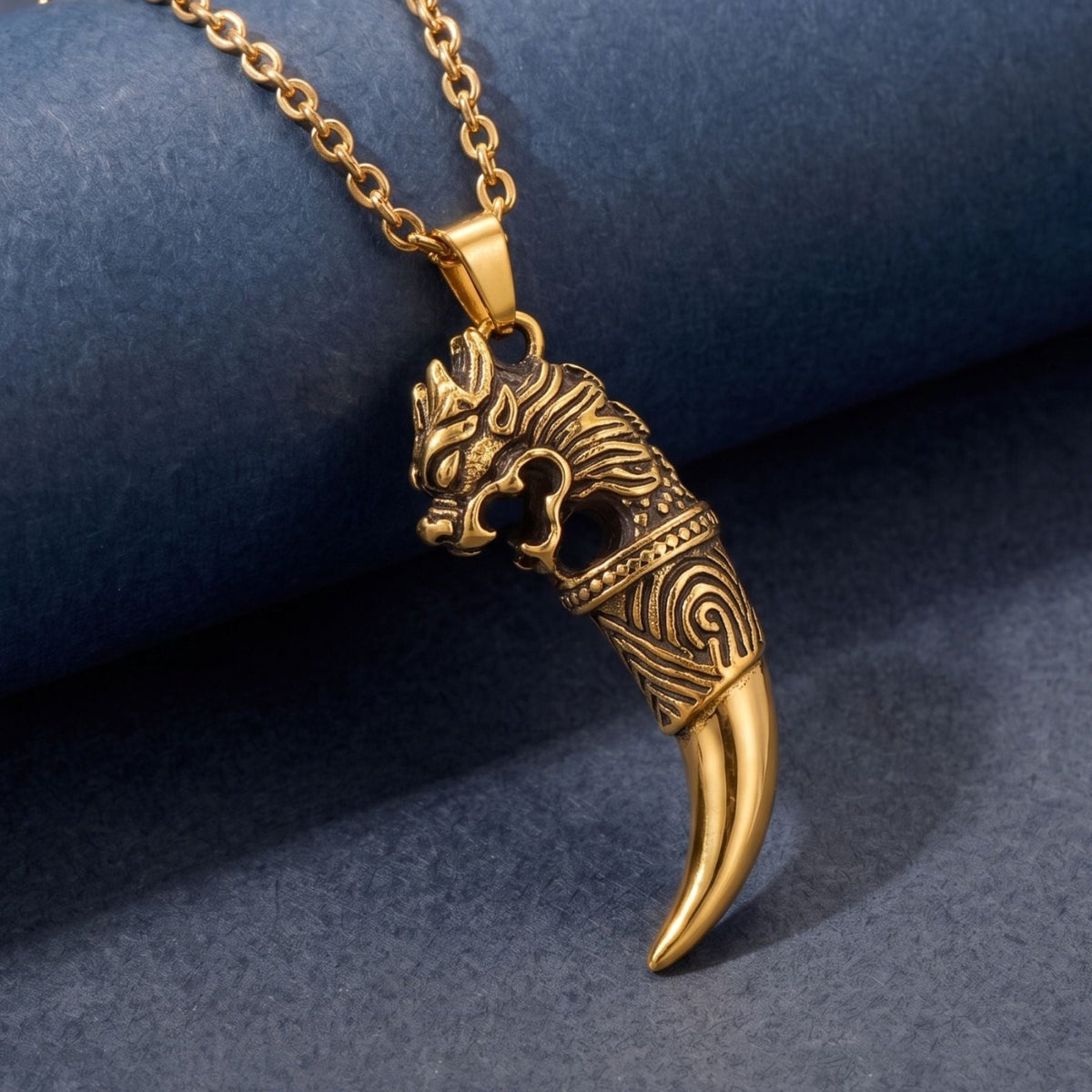 Collier griffe de dragon pour homme, en acier inoxydable, pendentif croc sculpté au style viking