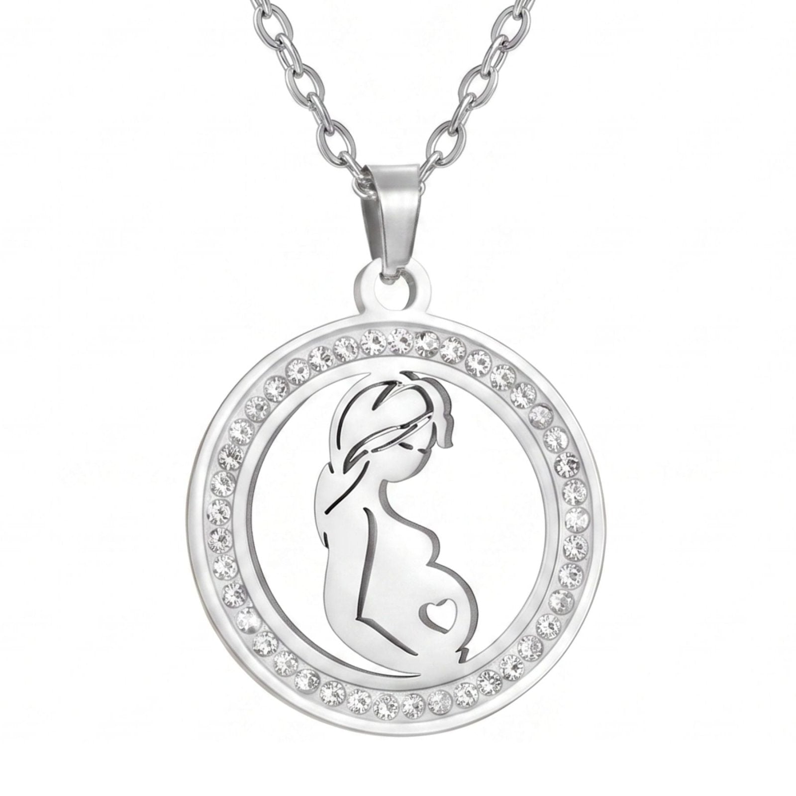 Collier grossesse pour femme, en acier inoxydable, pendentif maman enceinte serti de zircon