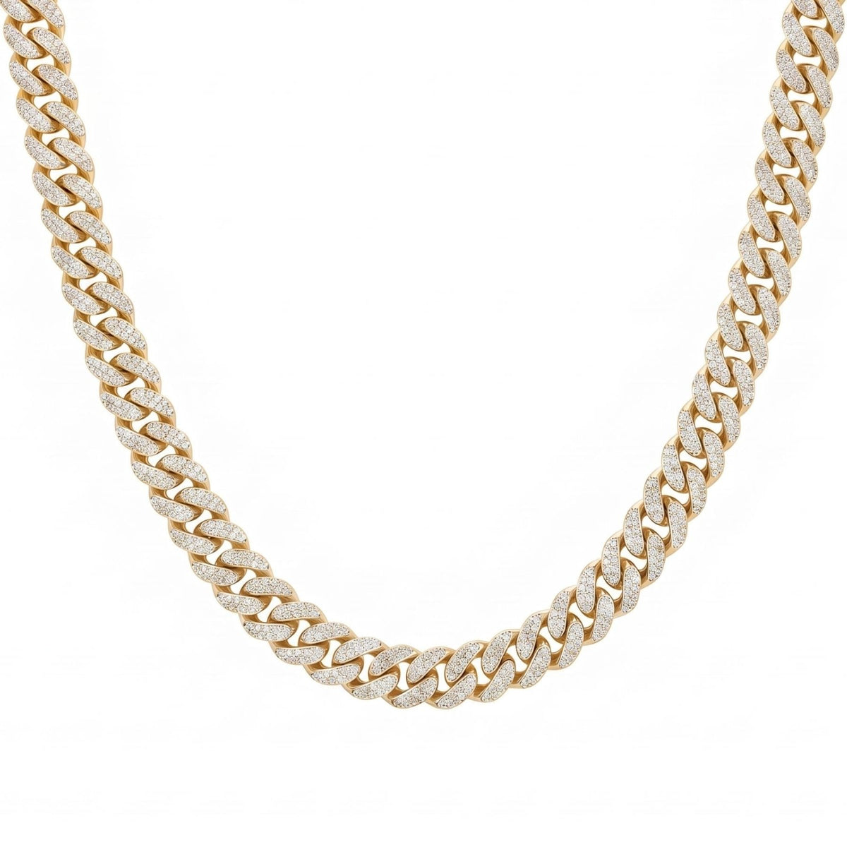 Collier hip hop ice pour homme, en cuivre , chaîne cubaine maille 10 mm sertie de zircons