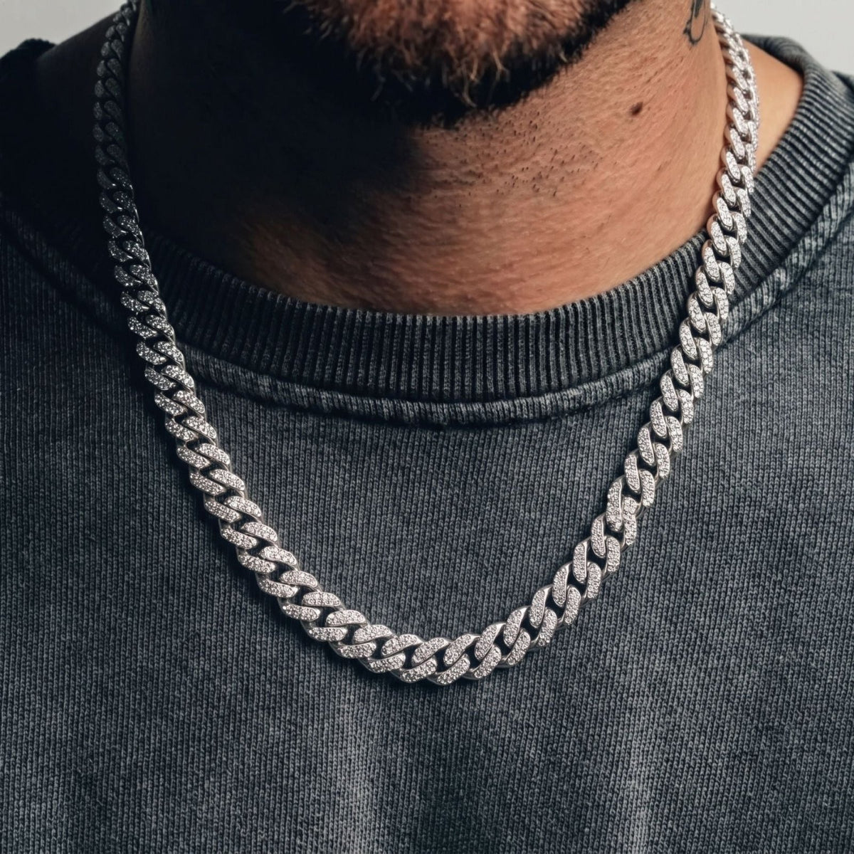 Collier hip hop ice pour homme, en cuivre , chaîne cubaine maille 10 mm sertie de zircons