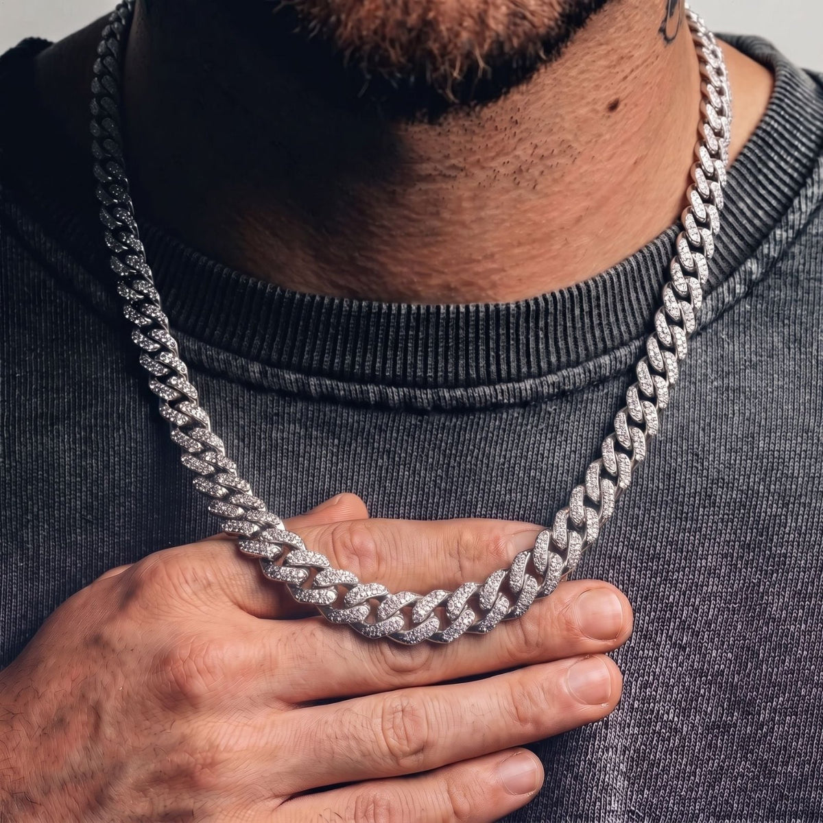 Collier hip hop ice pour homme, en cuivre , chaîne cubaine maille 10 mm sertie de zircons