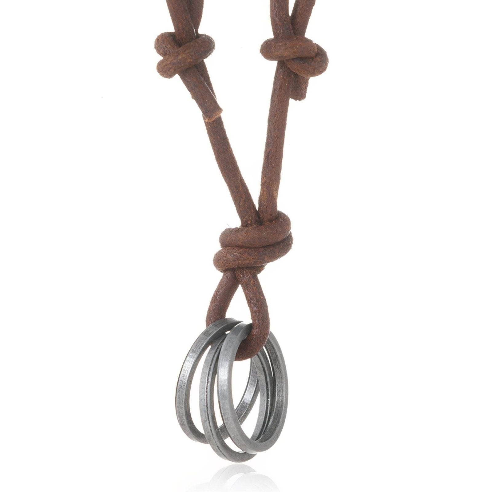 Collier homme en cuir marron avec anneaux métalliques, style vintage bohème