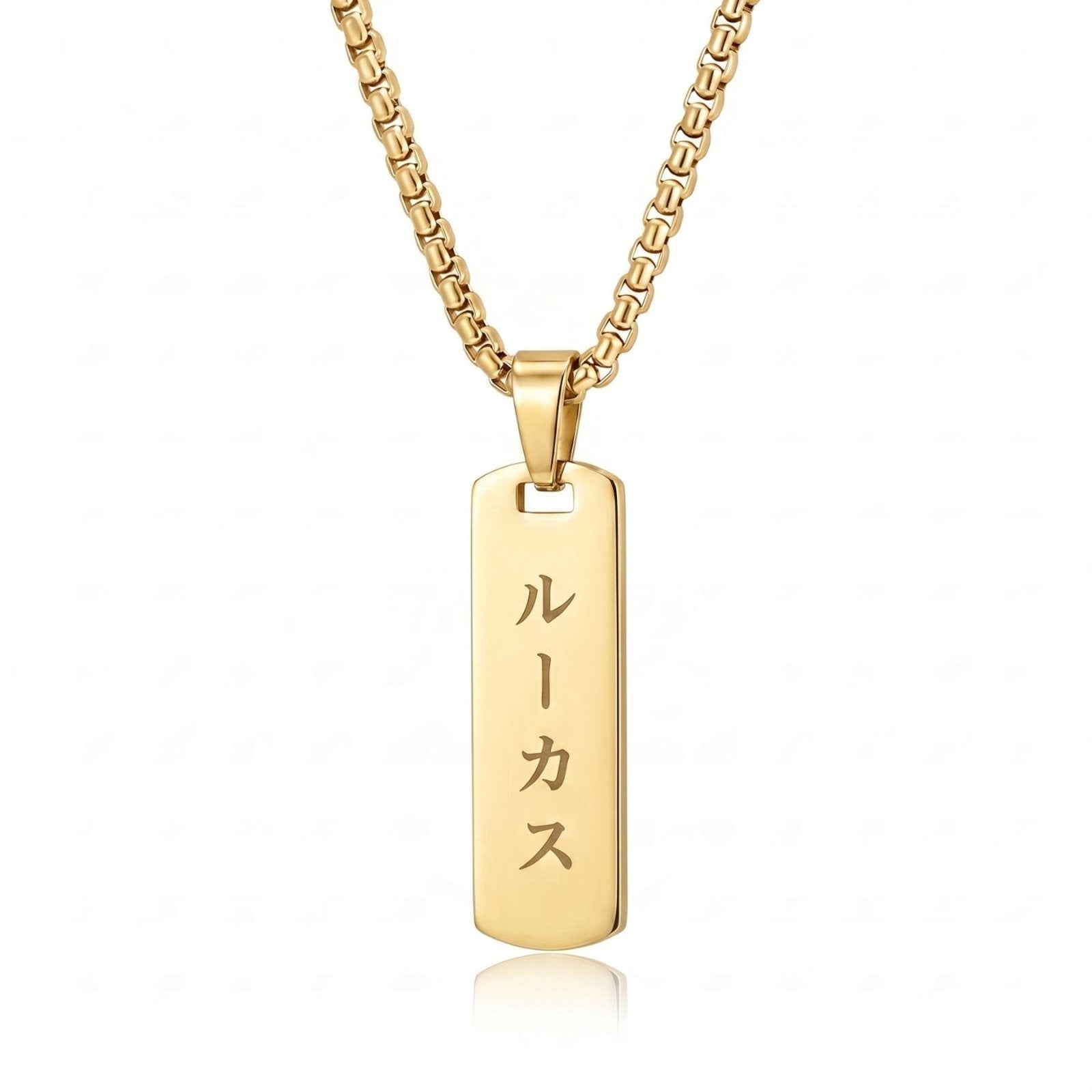 Collier homme personnalisé, pendentif prénom japonais gravé, en acier inoxydable