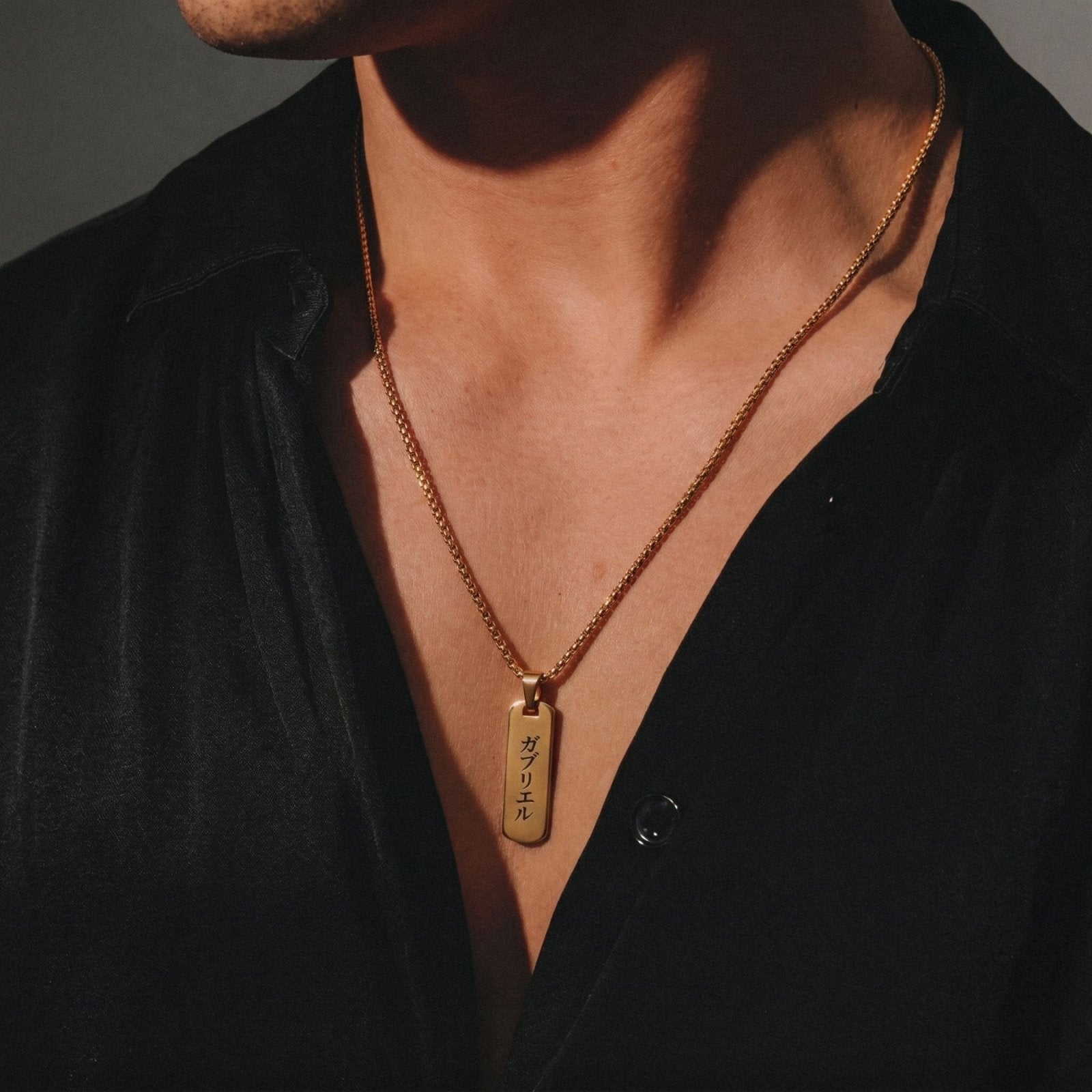 Collier homme personnalisé, pendentif prénom japonais gravé, en acier inoxydable