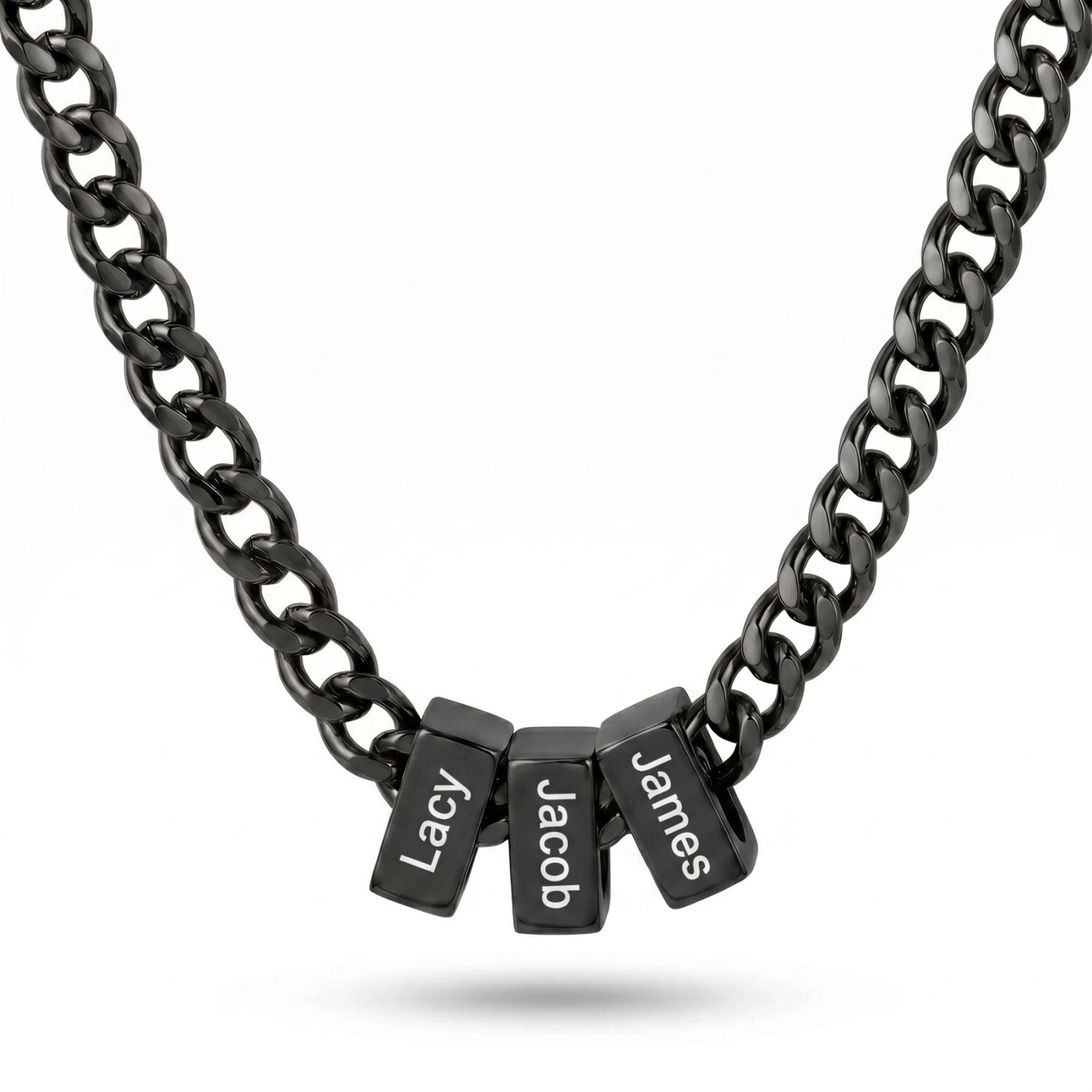 Collier homme personnalisé, perles prénoms à graver, chaîne gourmette en acier inoxydable