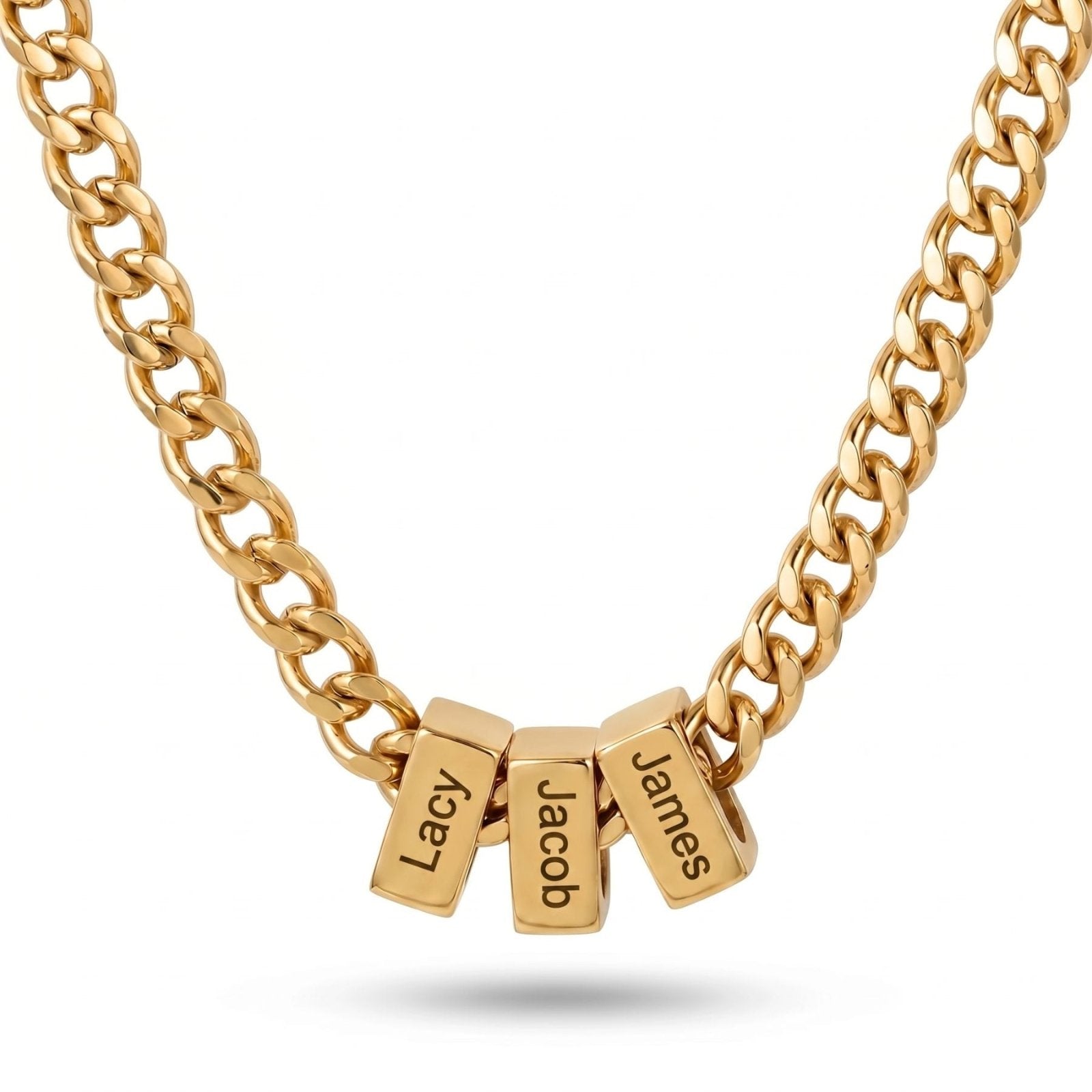Collier homme personnalisé, perles prénoms à graver, chaîne gourmette en acier inoxydable
